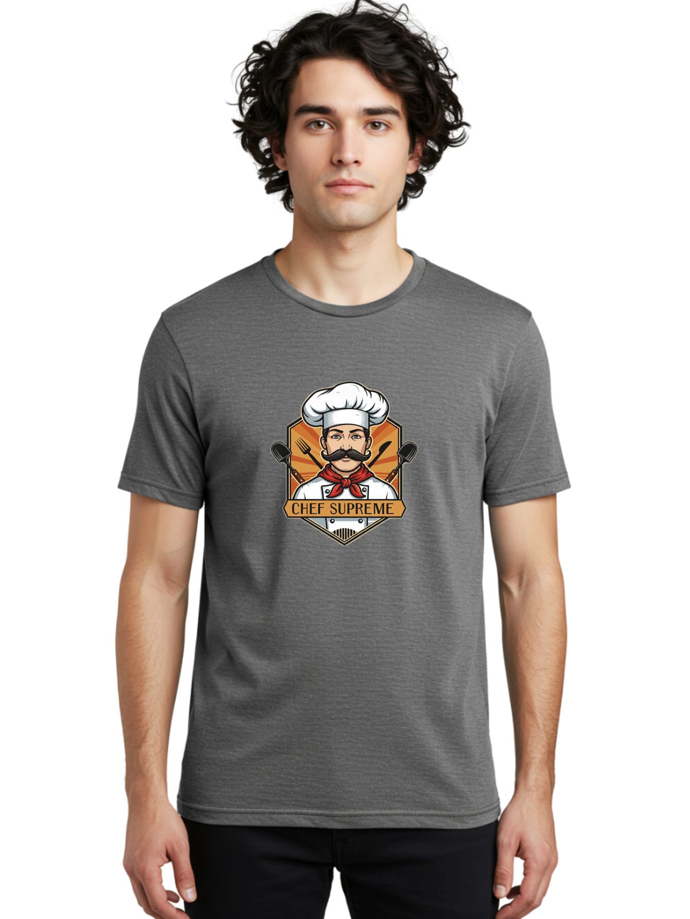 Chef-Supreme Men'S Graphic Tee, 100% Cotton, Comfortable Casual Summer Wear, Machine Washable, Chef Logo, Culinary Expert, Gourmet Cooking, Restaurant Branding, Chef Hat, Mustachioed Chef, Kitchen Utensils, Professional Cooking, Chef Attire Bac838