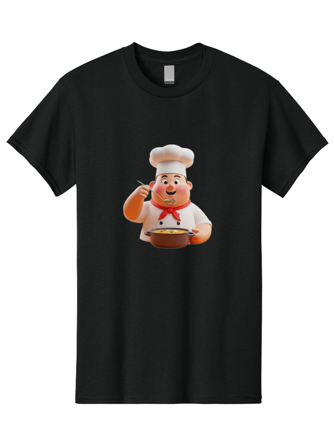 Chef-Tasting-Soup Men'S Graphic Tee, 100% Cotton, Comfortable Casual Summer Wear, Machine Washable, Chef Holding Pot, Serving Soup, Culinary Art, Chef Hat, Red Scarf, Cooking, Delicious Meal, Gourmet Cuisine, Savory Flavors, Food Presentation, Bac839
