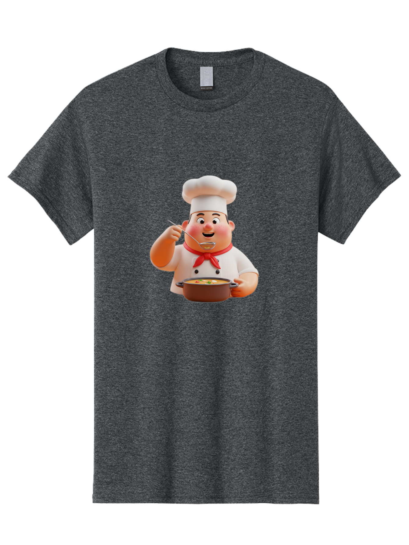 Chef-Tasting-Soup Men'S Graphic Tee, 100% Cotton, Comfortable Casual Summer Wear, Machine Washable, Chef Holding Pot, Serving Soup, Culinary Art, Chef Hat, Red Scarf, Cooking, Delicious Meal, Gourmet Cuisine, Savory Flavors, Food Presentation, Bac839