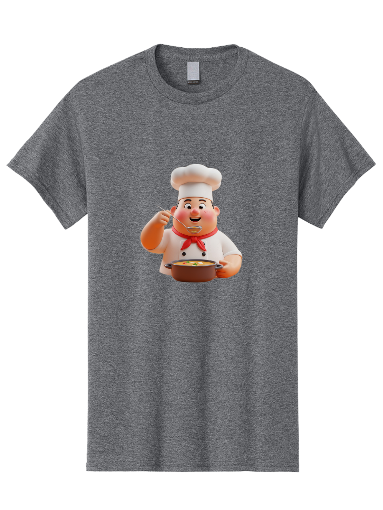 Chef-Tasting-Soup Men'S Graphic Tee, 100% Cotton, Comfortable Casual Summer Wear, Machine Washable, Chef Holding Pot, Serving Soup, Culinary Art, Chef Hat, Red Scarf, Cooking, Delicious Meal, Gourmet Cuisine, Savory Flavors, Food Presentation, Bac839