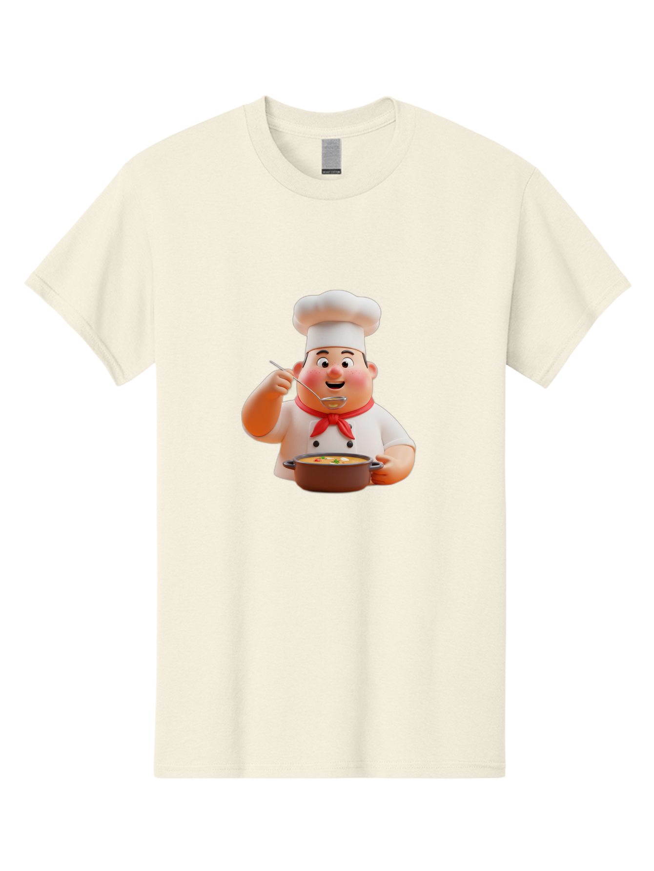 Chef-Tasting-Soup Men'S Graphic Tee, 100% Cotton, Comfortable Casual Summer Wear, Machine Washable, Chef Holding Pot, Serving Soup, Culinary Art, Chef Hat, Red Scarf, Cooking, Delicious Meal, Gourmet Cuisine, Savory Flavors, Food Presentation, Bac839