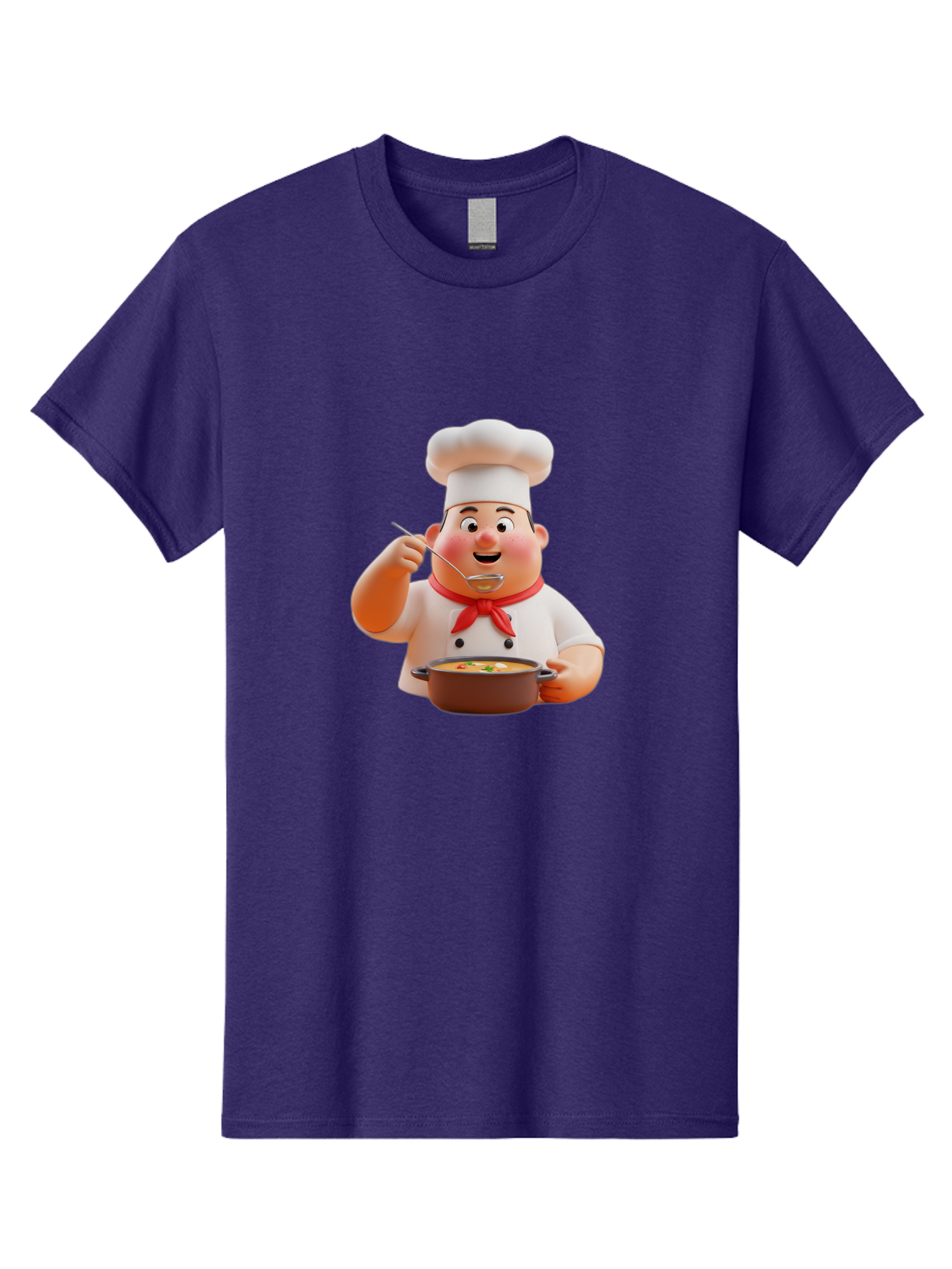 Chef-Tasting-Soup Men'S Graphic Tee, 100% Cotton, Comfortable Casual Summer Wear, Machine Washable, Chef Holding Pot, Serving Soup, Culinary Art, Chef Hat, Red Scarf, Cooking, Delicious Meal, Gourmet Cuisine, Savory Flavors, Food Presentation, Bac839