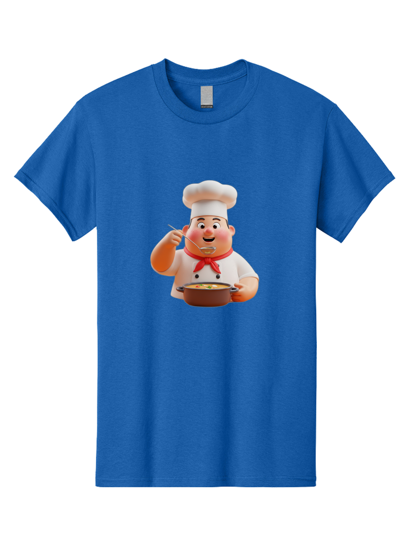 Chef-Tasting-Soup Men'S Graphic Tee, 100% Cotton, Comfortable Casual Summer Wear, Machine Washable, Chef Holding Pot, Serving Soup, Culinary Art, Chef Hat, Red Scarf, Cooking, Delicious Meal, Gourmet Cuisine, Savory Flavors, Food Presentation, Bac839