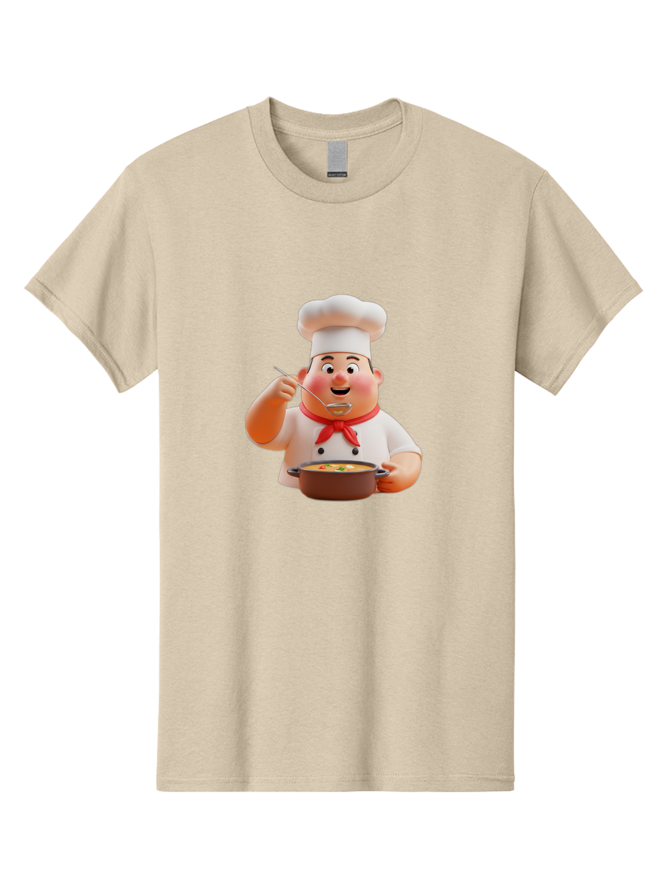 Chef-Tasting-Soup Men'S Graphic Tee, 100% Cotton, Comfortable Casual Summer Wear, Machine Washable, Chef Holding Pot, Serving Soup, Culinary Art, Chef Hat, Red Scarf, Cooking, Delicious Meal, Gourmet Cuisine, Savory Flavors, Food Presentation, Bac839