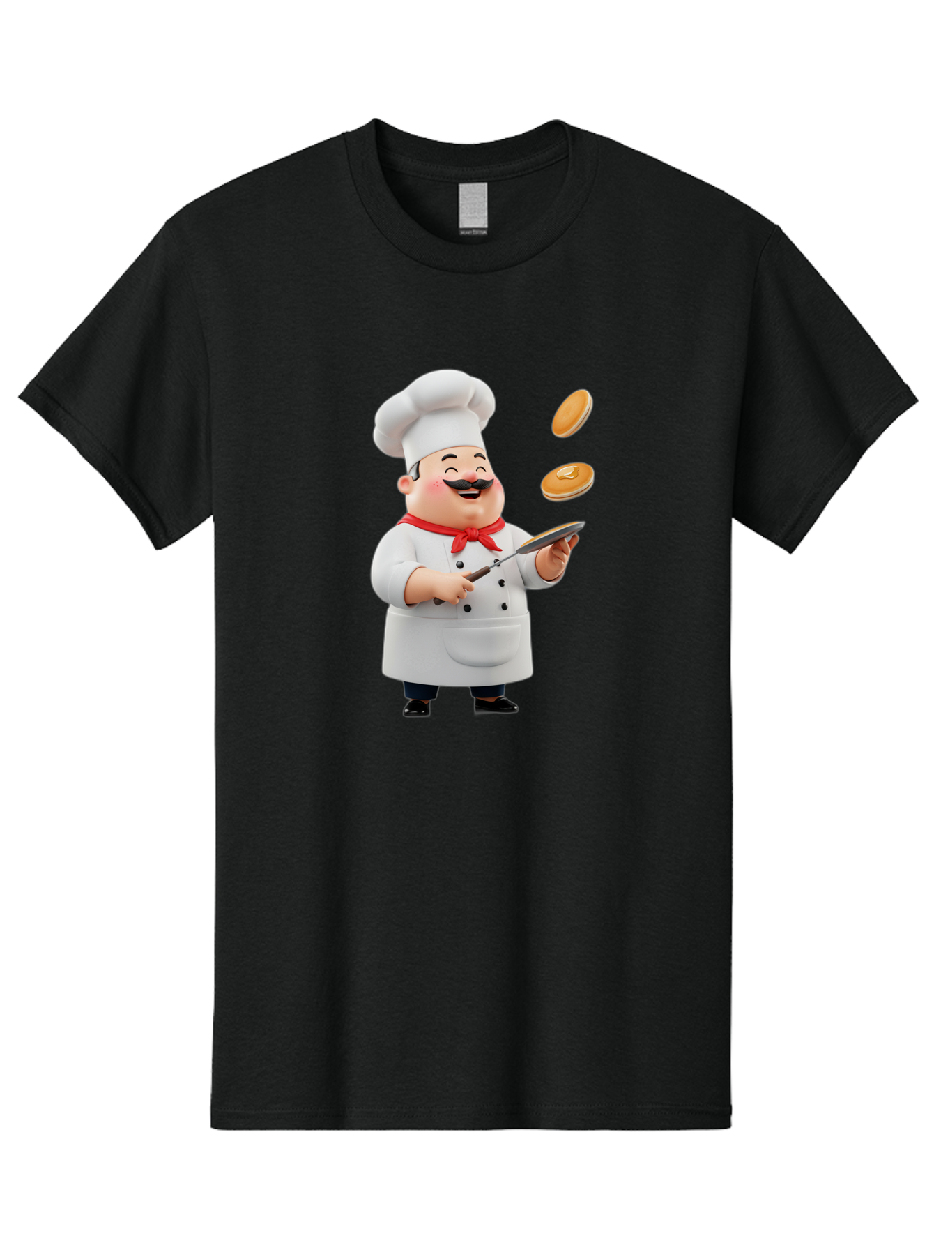 Chef-Tossing-Pancakes Men'S Graphic Tee, 100% Cotton, Comfortable Casual Summer Wear, Machine Washable, Chef Cooking Pancakes, Happy Chef, Kitchen Fun, Breakfast Cooking, Food Preparation, Chef Hat, Cooking With Love, Pancakes In Air, Bac840