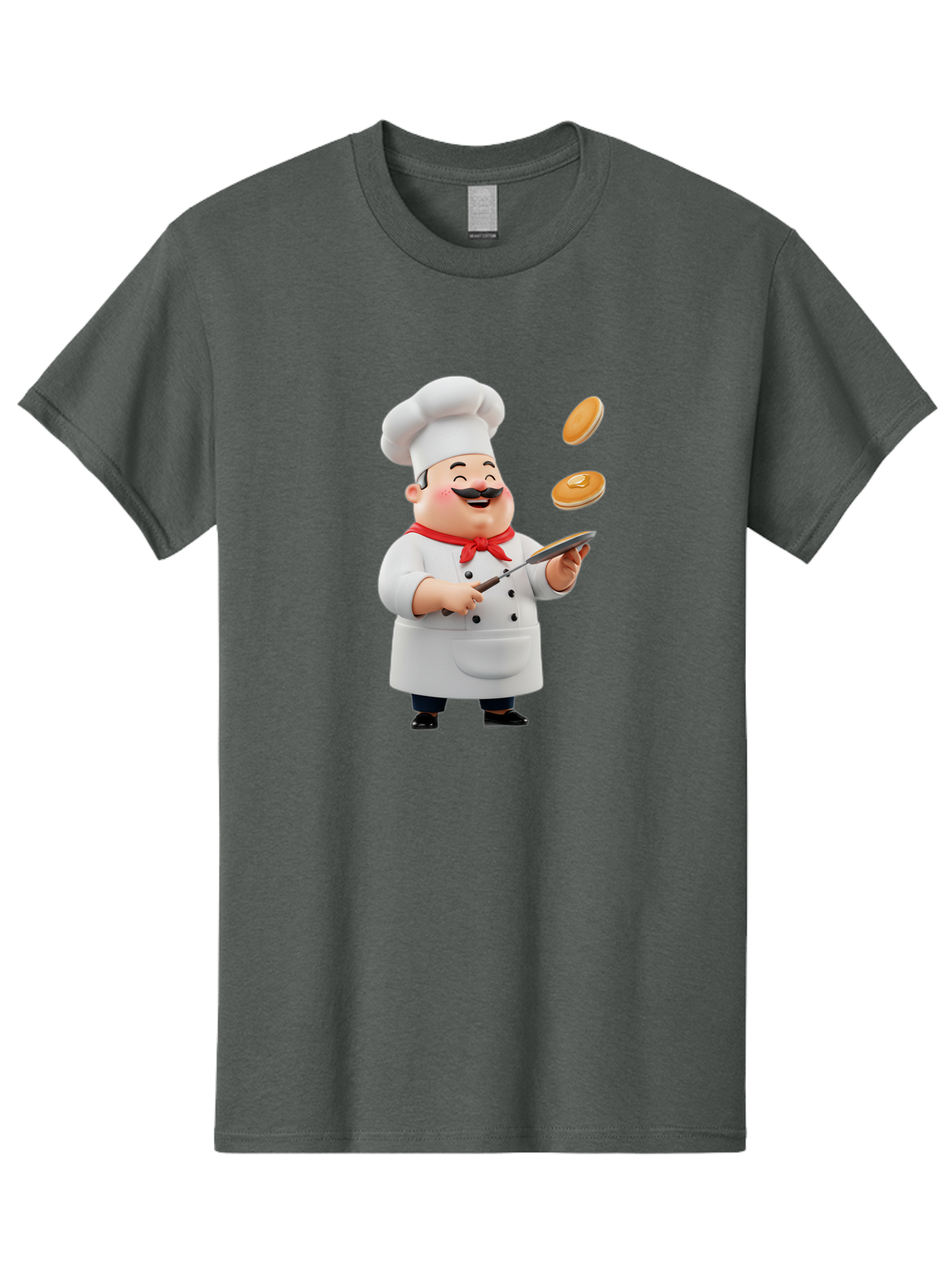 Chef-Tossing-Pancakes Men'S Graphic Tee, 100% Cotton, Comfortable Casual Summer Wear, Machine Washable, Chef Cooking Pancakes, Happy Chef, Kitchen Fun, Breakfast Cooking, Food Preparation, Chef Hat, Cooking With Love, Pancakes In Air, Bac840