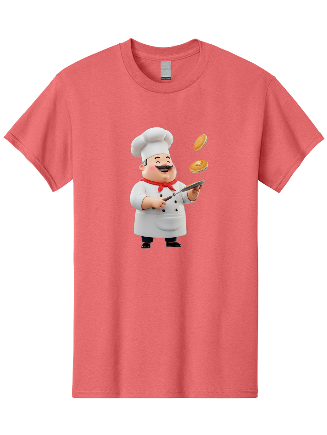 Chef-Tossing-Pancakes Men'S Graphic Tee, 100% Cotton, Comfortable Casual Summer Wear, Machine Washable, Chef Cooking Pancakes, Happy Chef, Kitchen Fun, Breakfast Cooking, Food Preparation, Chef Hat, Cooking With Love, Pancakes In Air, Bac840
