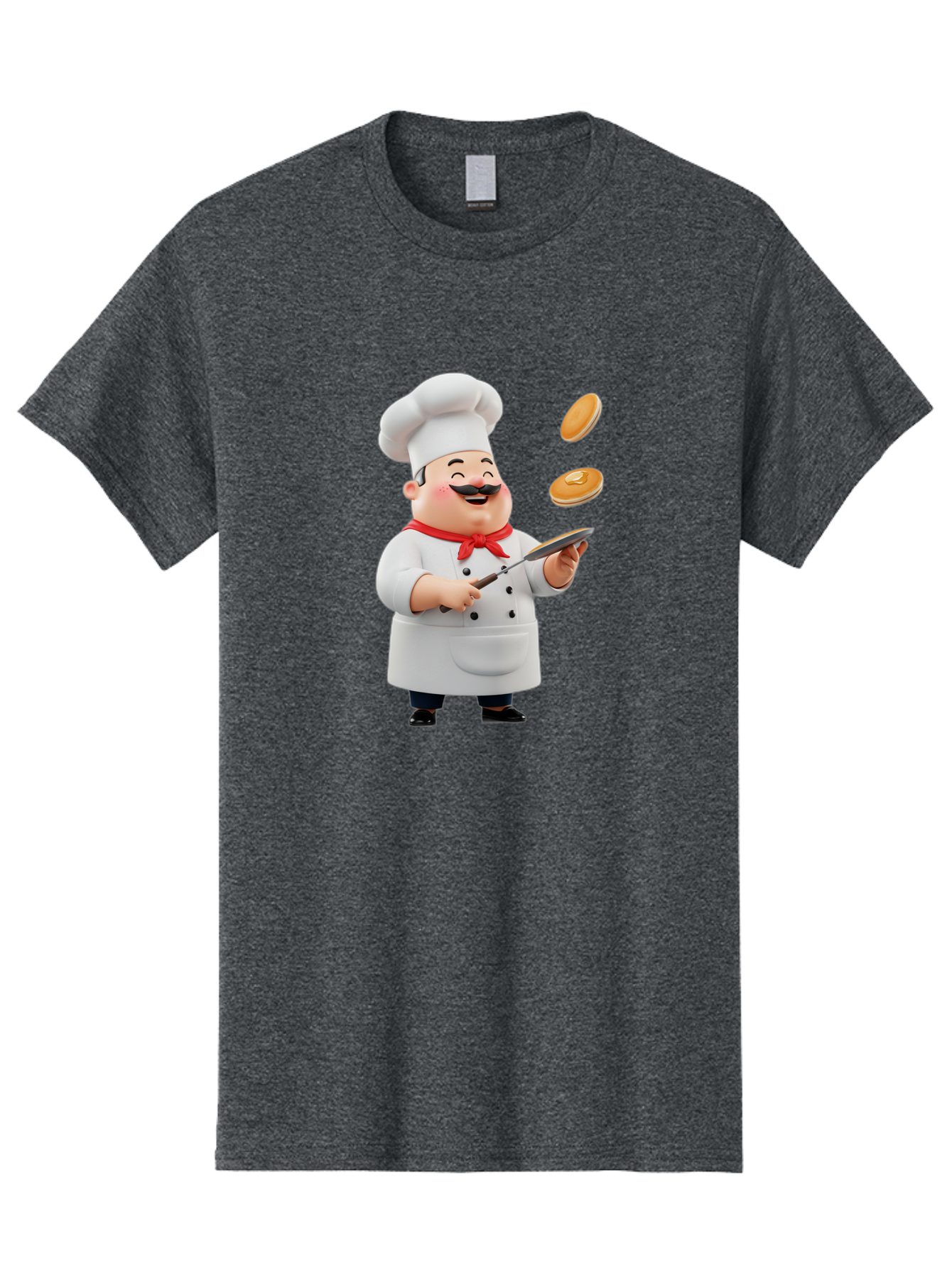 Chef-Tossing-Pancakes Men'S Graphic Tee, 100% Cotton, Comfortable Casual Summer Wear, Machine Washable, Chef Cooking Pancakes, Happy Chef, Kitchen Fun, Breakfast Cooking, Food Preparation, Chef Hat, Cooking With Love, Pancakes In Air, Bac840