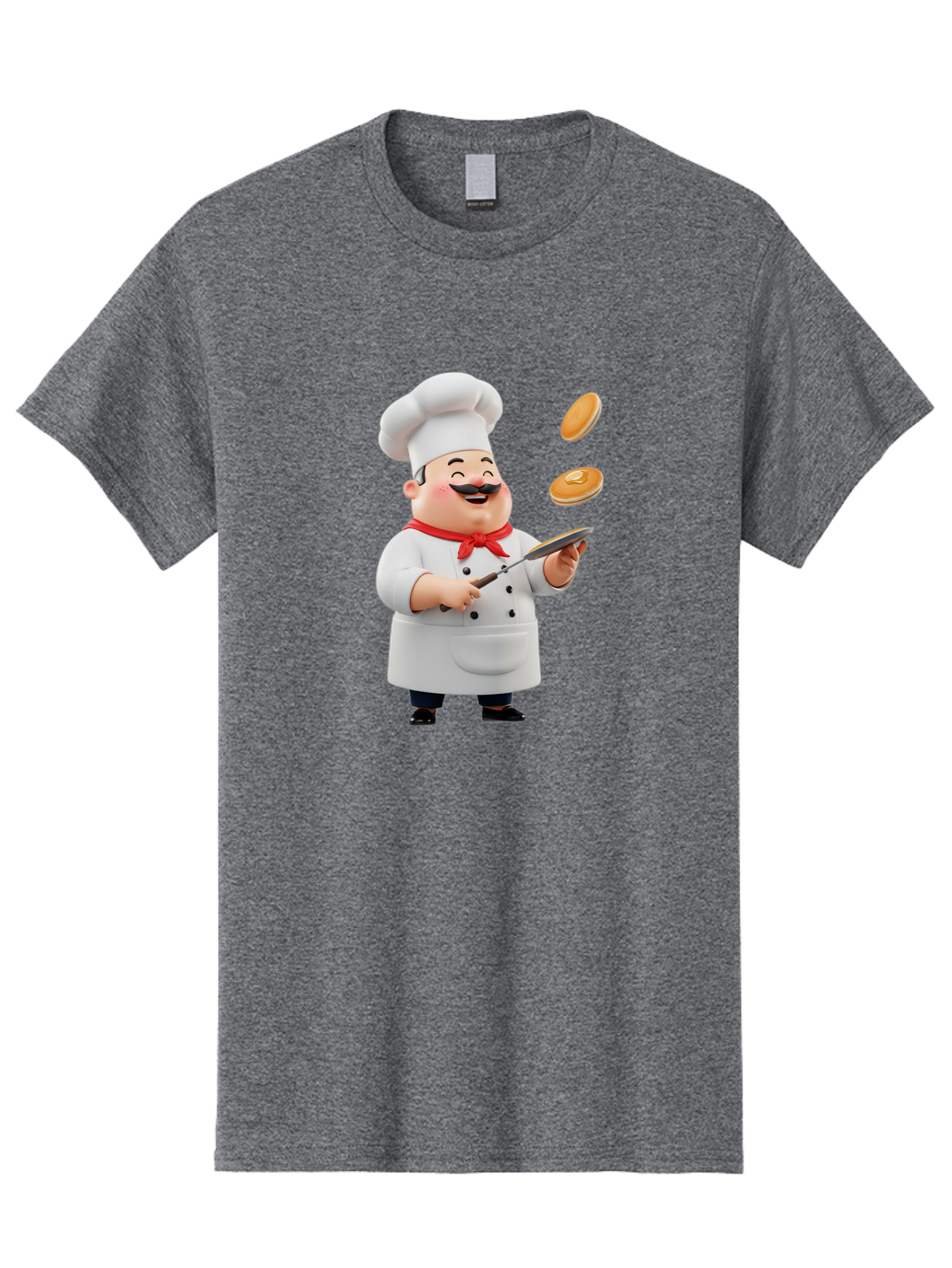 Chef-Tossing-Pancakes Men'S Graphic Tee, 100% Cotton, Comfortable Casual Summer Wear, Machine Washable, Chef Cooking Pancakes, Happy Chef, Kitchen Fun, Breakfast Cooking, Food Preparation, Chef Hat, Cooking With Love, Pancakes In Air, Bac840