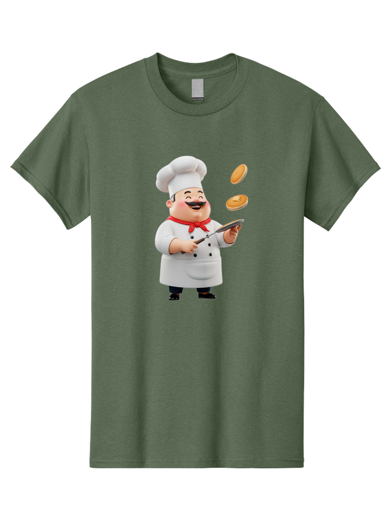 Chef-Tossing-Pancakes Men'S Graphic Tee, 100% Cotton, Comfortable Casual Summer Wear, Machine Washable, Chef Cooking Pancakes, Happy Chef, Kitchen Fun, Breakfast Cooking, Food Preparation, Chef Hat, Cooking With Love, Pancakes In Air, Bac840