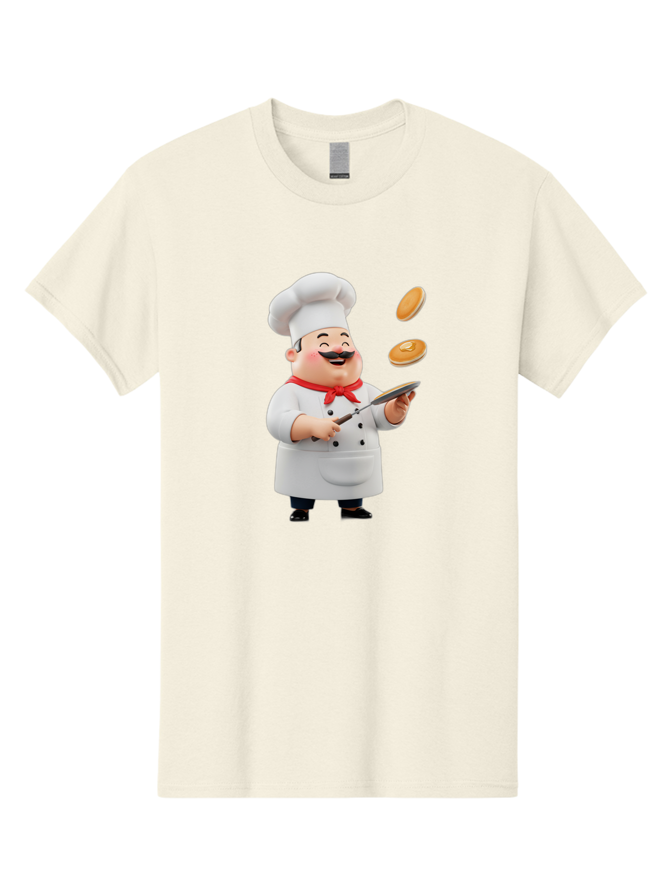 Chef-Tossing-Pancakes Men'S Graphic Tee, 100% Cotton, Comfortable Casual Summer Wear, Machine Washable, Chef Cooking Pancakes, Happy Chef, Kitchen Fun, Breakfast Cooking, Food Preparation, Chef Hat, Cooking With Love, Pancakes In Air, Bac840