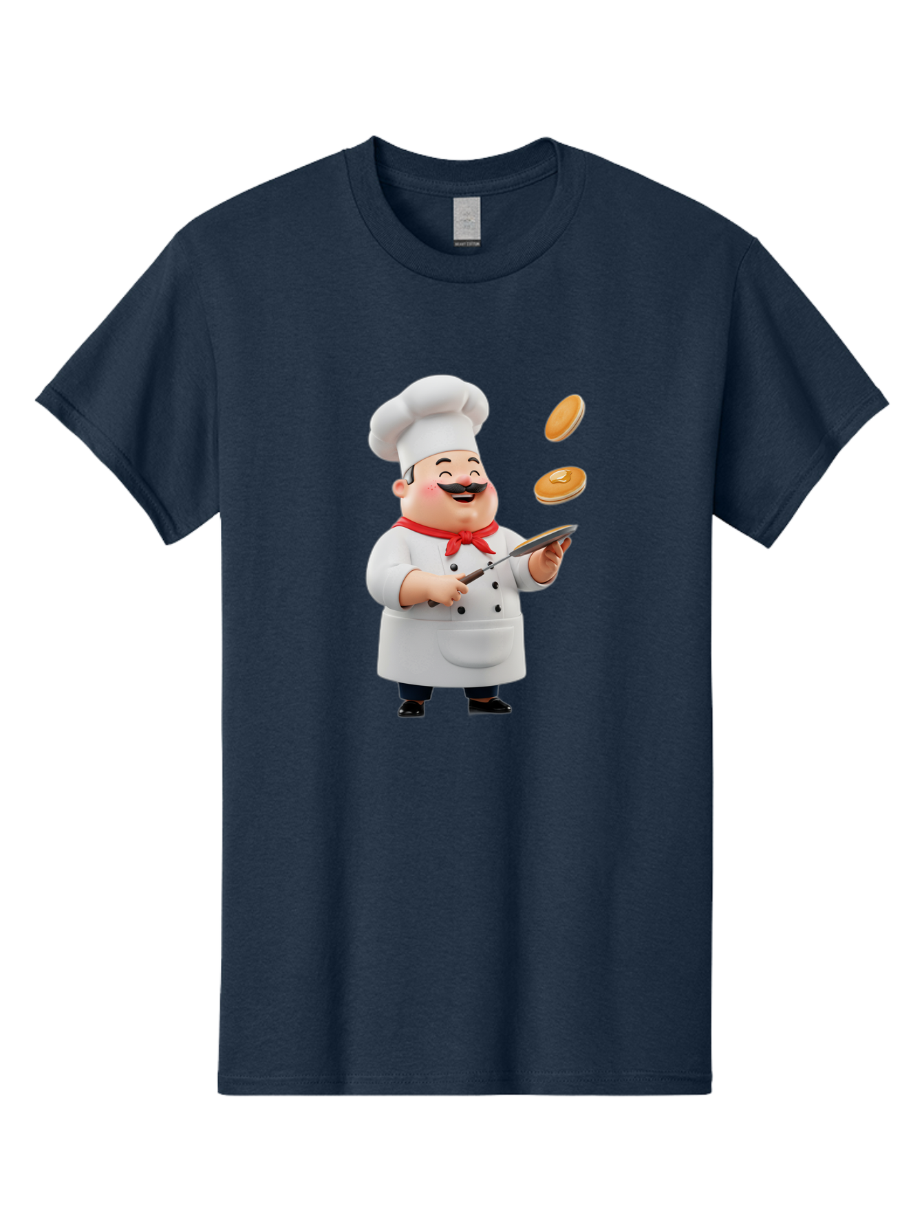 Chef-Tossing-Pancakes Men'S Graphic Tee, 100% Cotton, Comfortable Casual Summer Wear, Machine Washable, Chef Cooking Pancakes, Happy Chef, Kitchen Fun, Breakfast Cooking, Food Preparation, Chef Hat, Cooking With Love, Pancakes In Air, Bac840