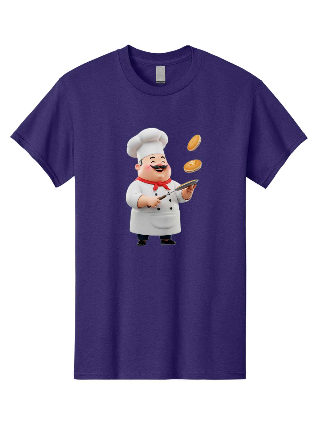 Chef-Tossing-Pancakes Men'S Graphic Tee, 100% Cotton, Comfortable Casual Summer Wear, Machine Washable, Chef Cooking Pancakes, Happy Chef, Kitchen Fun, Breakfast Cooking, Food Preparation, Chef Hat, Cooking With Love, Pancakes In Air, Bac840