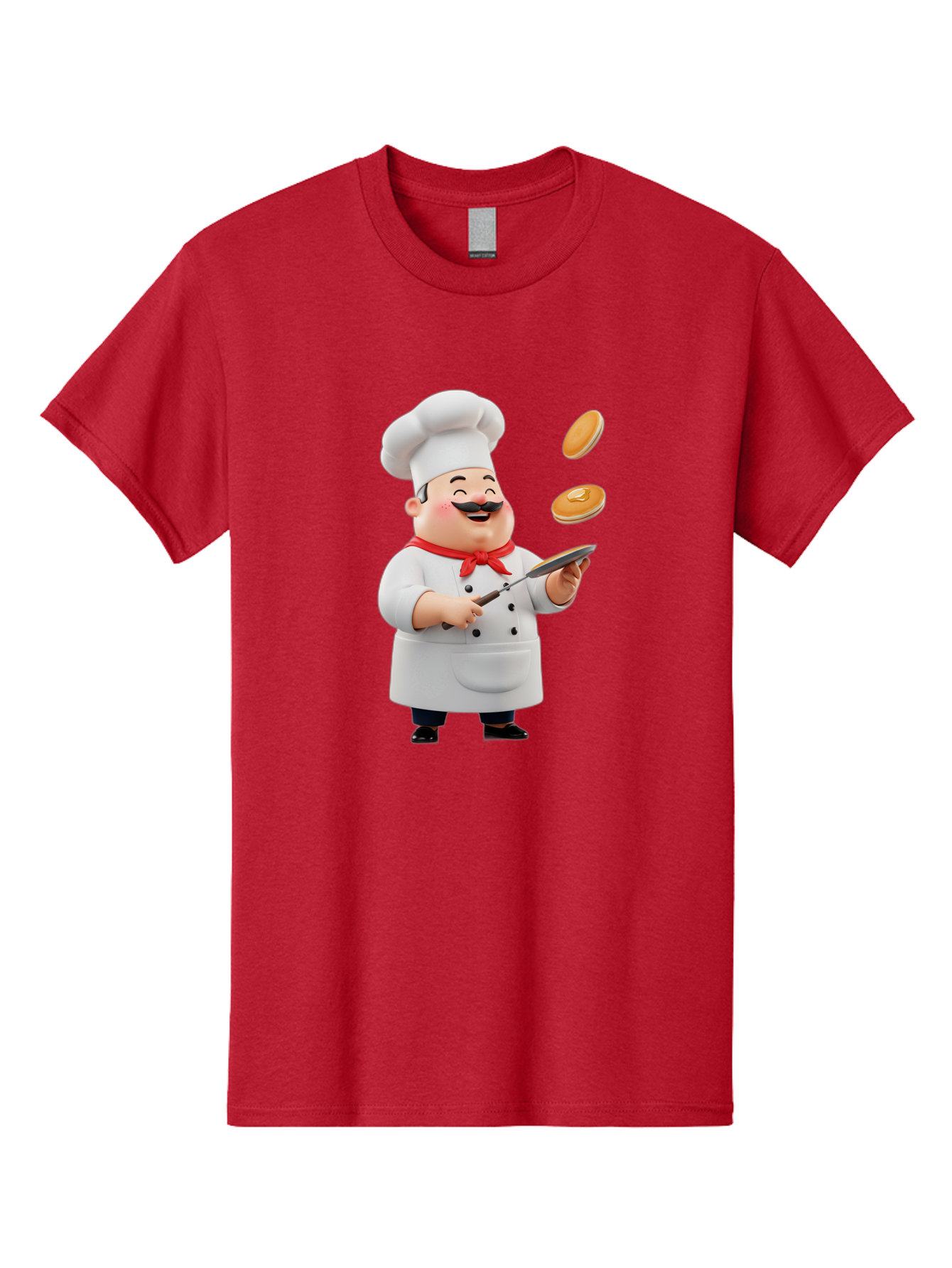 Chef-Tossing-Pancakes Men'S Graphic Tee, 100% Cotton, Comfortable Casual Summer Wear, Machine Washable, Chef Cooking Pancakes, Happy Chef, Kitchen Fun, Breakfast Cooking, Food Preparation, Chef Hat, Cooking With Love, Pancakes In Air, Bac840