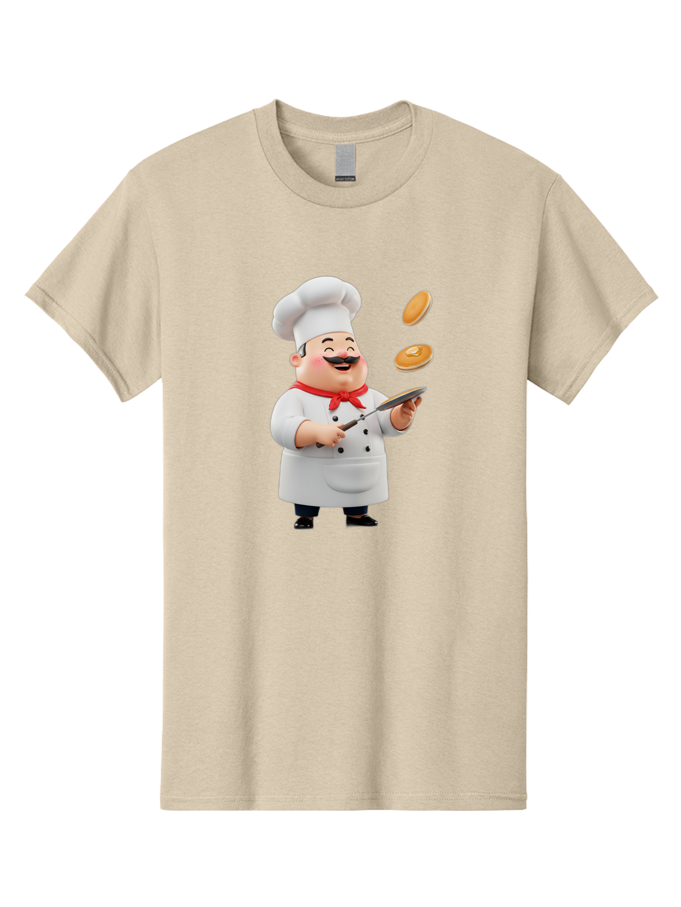 Chef-Tossing-Pancakes Men'S Graphic Tee, 100% Cotton, Comfortable Casual Summer Wear, Machine Washable, Chef Cooking Pancakes, Happy Chef, Kitchen Fun, Breakfast Cooking, Food Preparation, Chef Hat, Cooking With Love, Pancakes In Air, Bac840