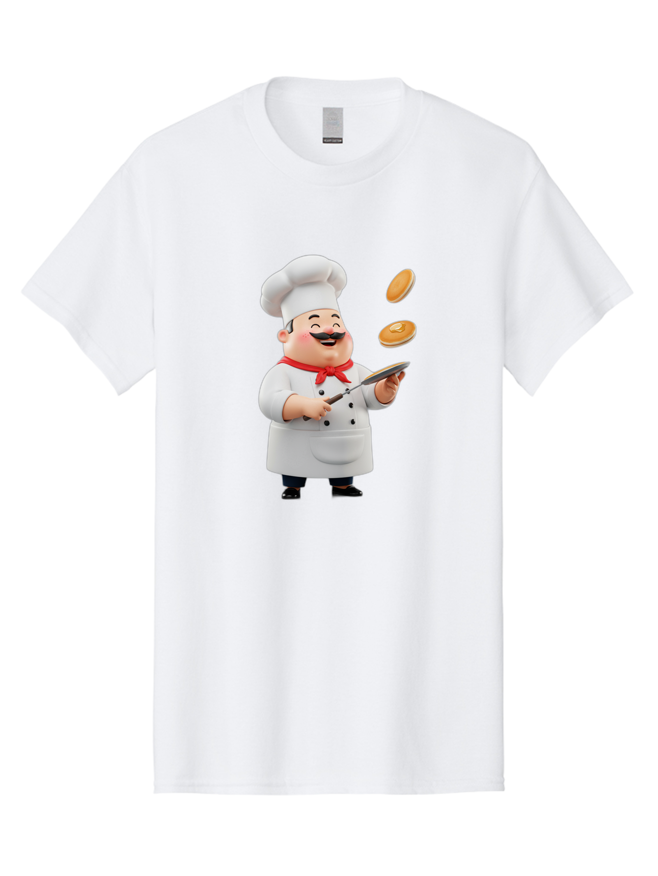 Chef-Tossing-Pancakes Men'S Graphic Tee, 100% Cotton, Comfortable Casual Summer Wear, Machine Washable, Chef Cooking Pancakes, Happy Chef, Kitchen Fun, Breakfast Cooking, Food Preparation, Chef Hat, Cooking With Love, Pancakes In Air, Bac840