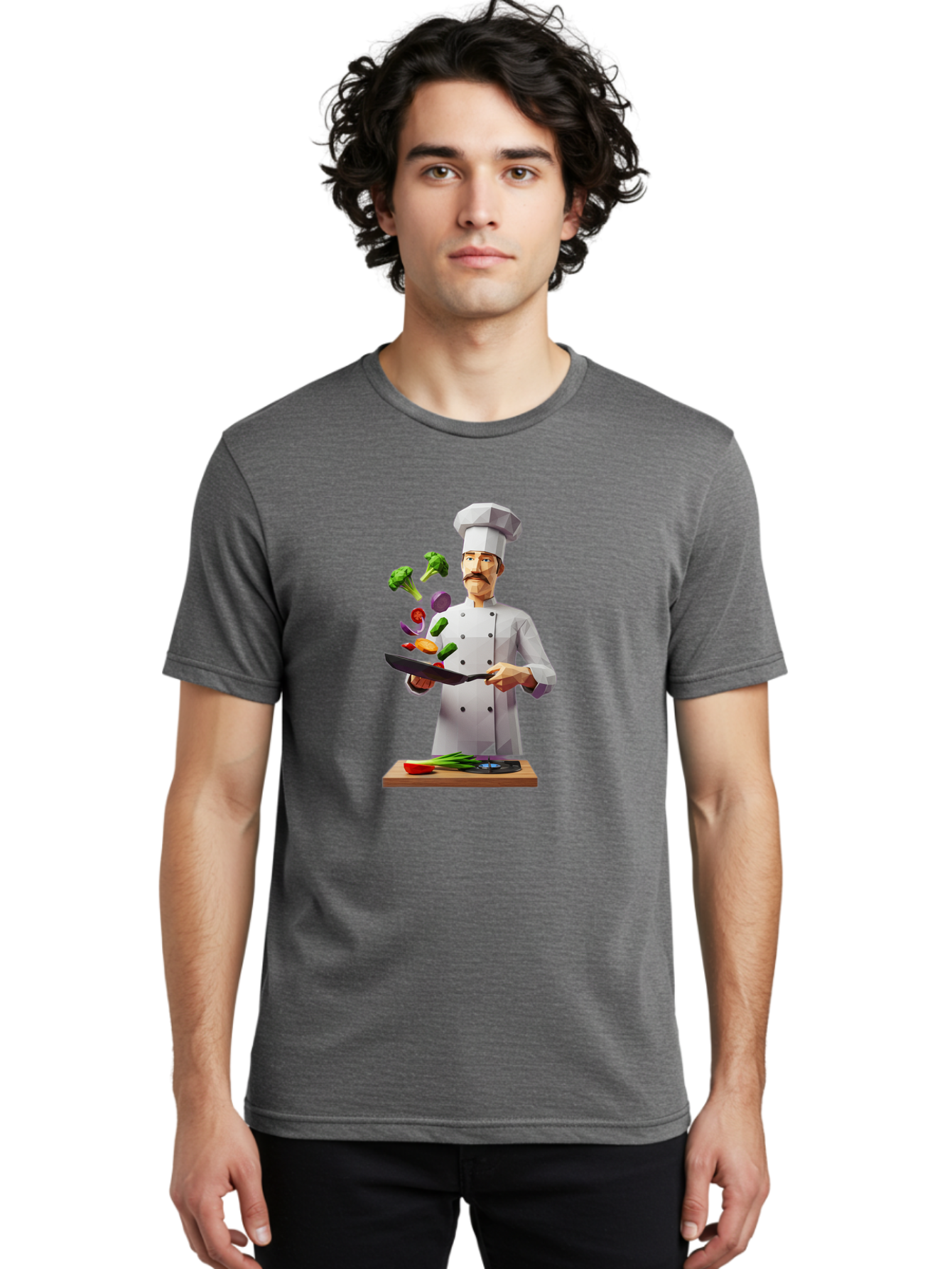 Chef-Tossing-Vegetables Men'S Graphic Tee, 100% Cotton, Comfortable Casual Summer Wear, Machine Washable, Chef Tossing Vegetables, Cooking Skills, Kitchen Magic, Healthy Eating, Food Preparation, Culinary Art, Vegetable Stir-Fry, Bac841