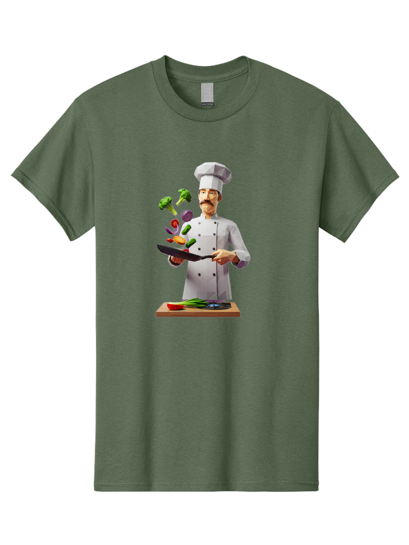 Chef-Tossing-Vegetables Men'S Graphic Tee, 100% Cotton, Comfortable Casual Summer Wear, Machine Washable, Chef Tossing Vegetables, Cooking Skills, Kitchen Magic, Healthy Eating, Food Preparation, Culinary Art, Vegetable Stir-Fry, Bac841