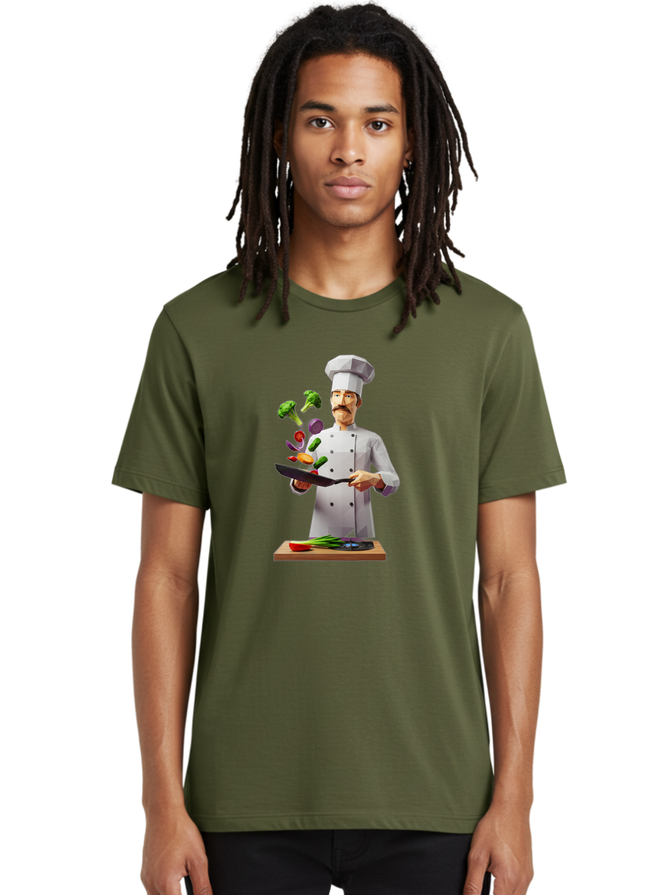 Chef-Tossing-Vegetables Men'S Graphic Tee, 100% Cotton, Comfortable Casual Summer Wear, Machine Washable, Chef Tossing Vegetables, Cooking Skills, Kitchen Magic, Healthy Eating, Food Preparation, Culinary Art, Vegetable Stir-Fry, Bac841