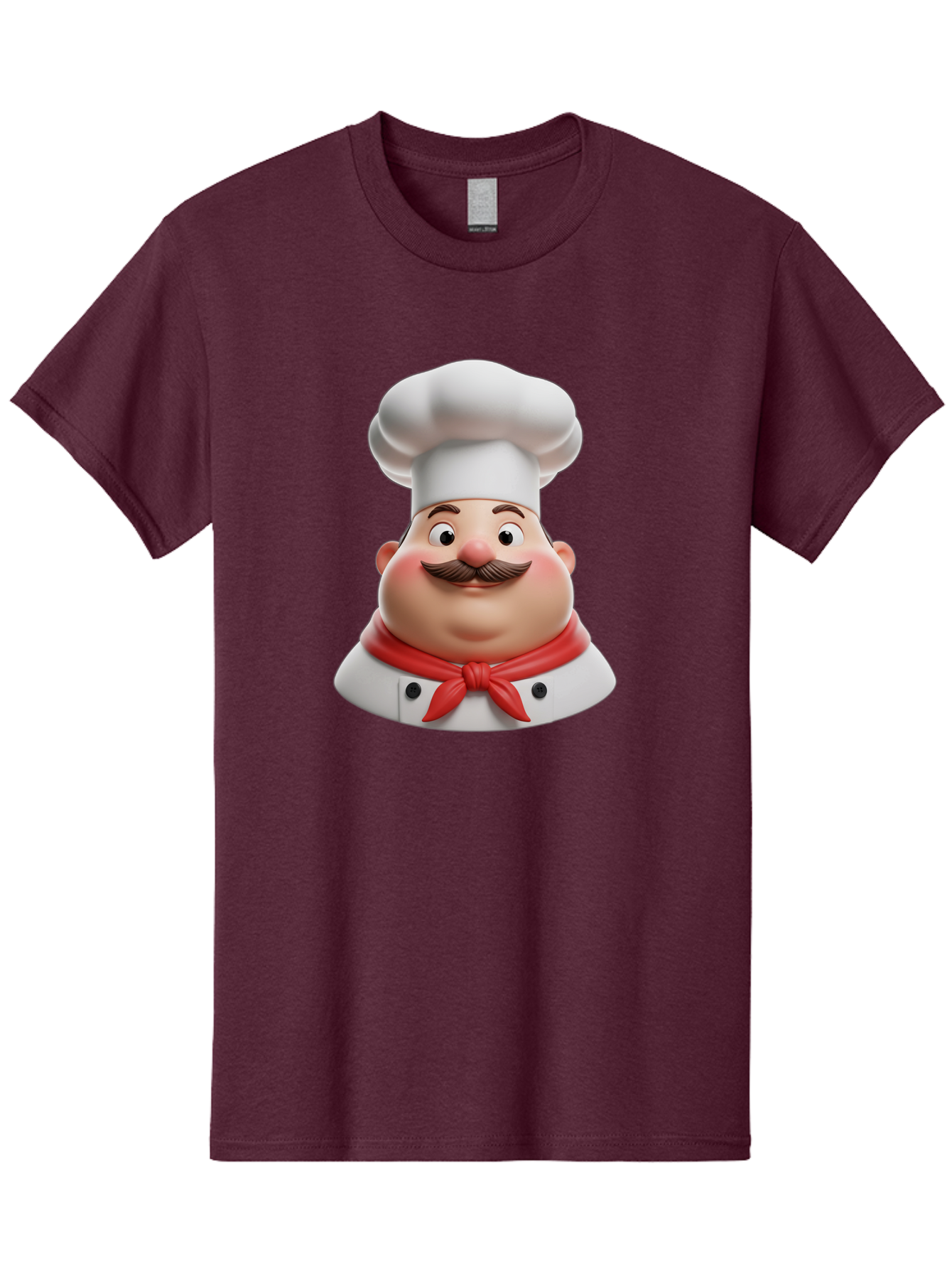 Chef Men'S Graphic Tee, 100% Cotton, Comfortable Casual Summer Wear, Machine Washable, Cartoon Chef, Smiling Man, Mustache, White Hat, Red Scarf, Chef'S Uniform, Cooking, Culinary Arts, Kitchen, Food Preparation Bac844