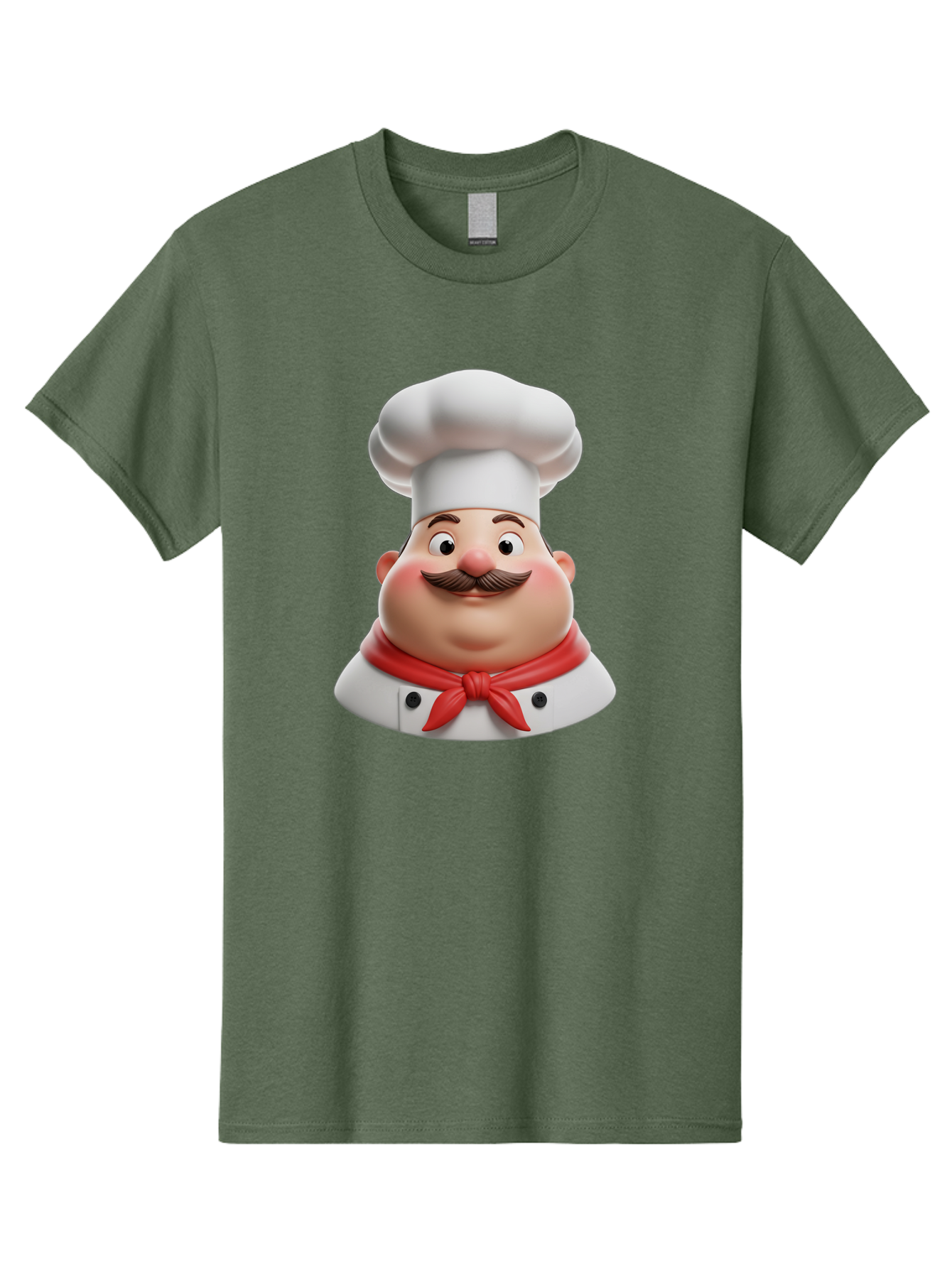 Chef Men'S Graphic Tee, 100% Cotton, Comfortable Casual Summer Wear, Machine Washable, Cartoon Chef, Smiling Man, Mustache, White Hat, Red Scarf, Chef'S Uniform, Cooking, Culinary Arts, Kitchen, Food Preparation Bac844