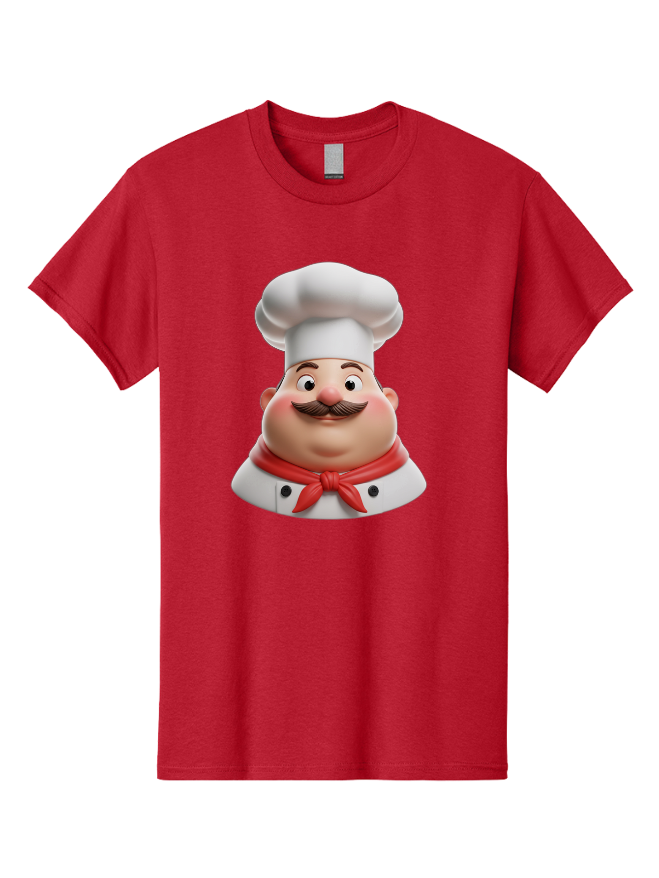 Chef Men'S Graphic Tee, 100% Cotton, Comfortable Casual Summer Wear, Machine Washable, Cartoon Chef, Smiling Man, Mustache, White Hat, Red Scarf, Chef'S Uniform, Cooking, Culinary Arts, Kitchen, Food Preparation Bac844