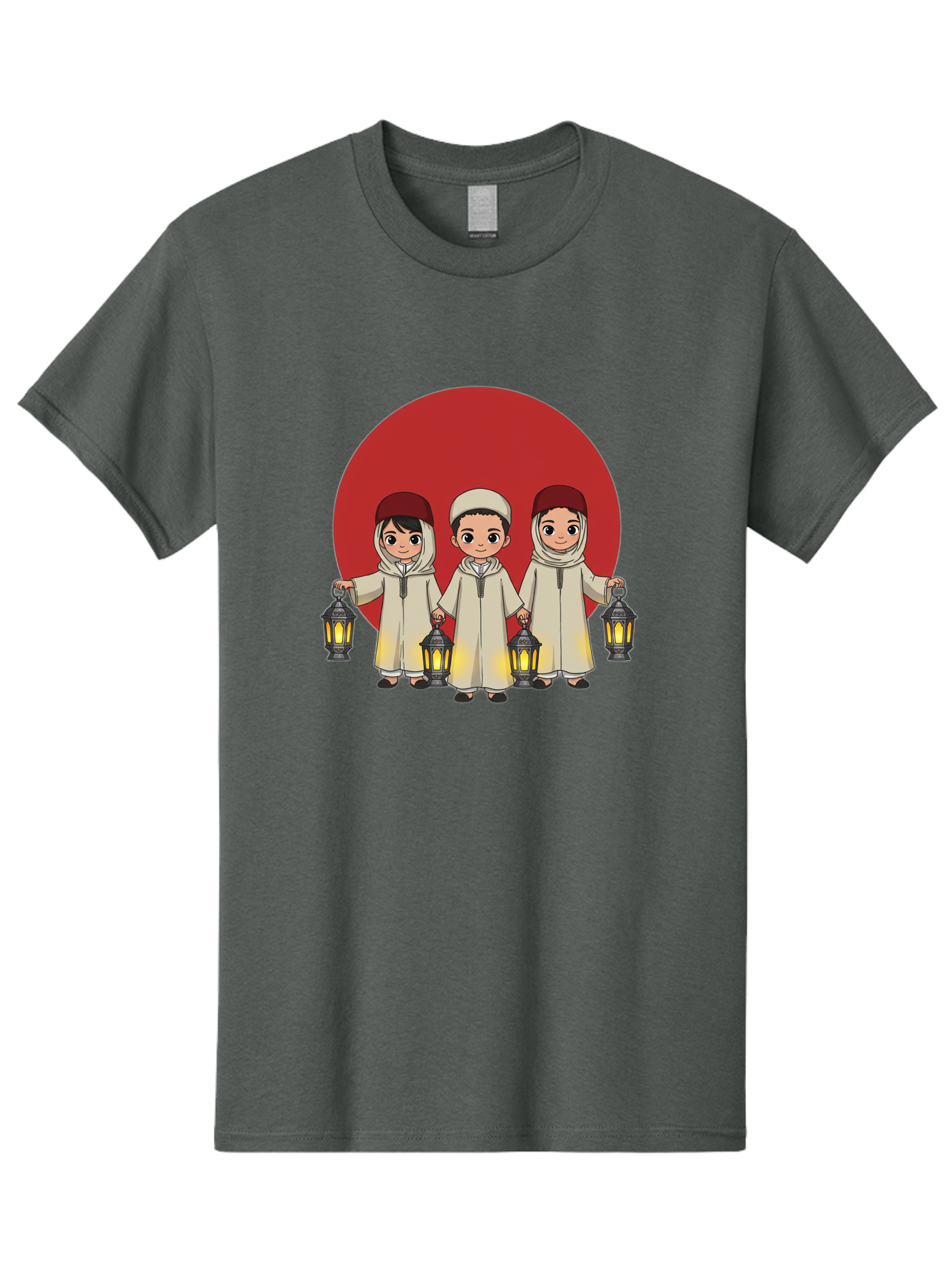 Children-With-Lanterns-1 Men'S Graphic Tee, 100% Cotton, Comfortable Casual Summer Wear, Machine Washable, Children In Traditional Clothing, Holding Lanterns, Ramadan Celebration, Islamic Culture, Festive Atmosphere, Happy Kids, Bac845