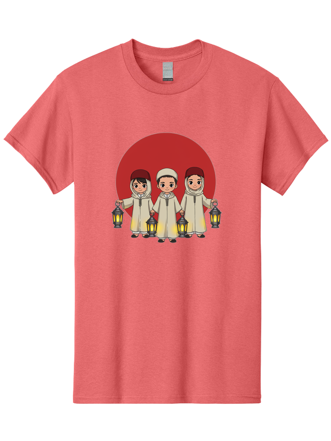 Children-With-Lanterns-1 Men'S Graphic Tee, 100% Cotton, Comfortable Casual Summer Wear, Machine Washable, Children In Traditional Clothing, Holding Lanterns, Ramadan Celebration, Islamic Culture, Festive Atmosphere, Happy Kids, Bac845
