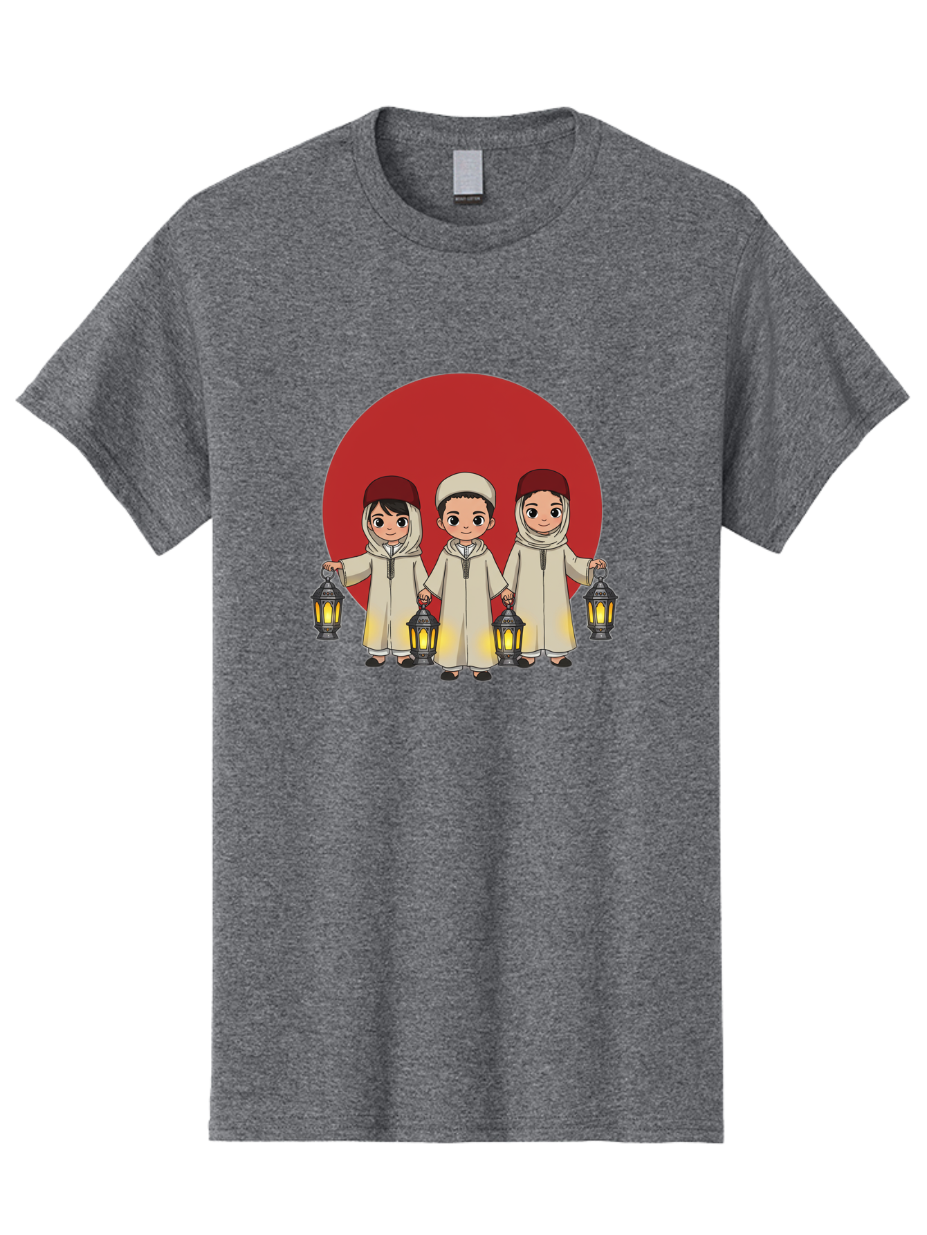 Children-With-Lanterns-1 Men'S Graphic Tee, 100% Cotton, Comfortable Casual Summer Wear, Machine Washable, Children In Traditional Clothing, Holding Lanterns, Ramadan Celebration, Islamic Culture, Festive Atmosphere, Happy Kids, Bac845