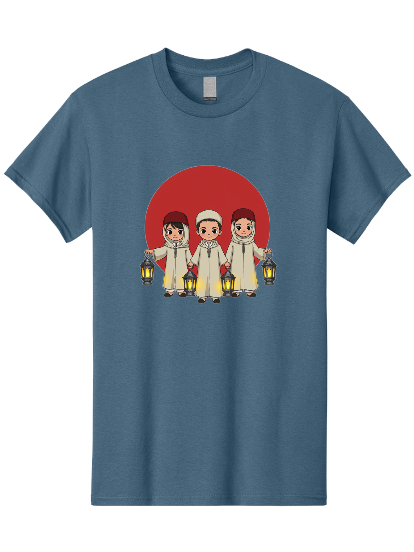 Children-With-Lanterns-1 Men'S Graphic Tee, 100% Cotton, Comfortable Casual Summer Wear, Machine Washable, Children In Traditional Clothing, Holding Lanterns, Ramadan Celebration, Islamic Culture, Festive Atmosphere, Happy Kids, Bac845