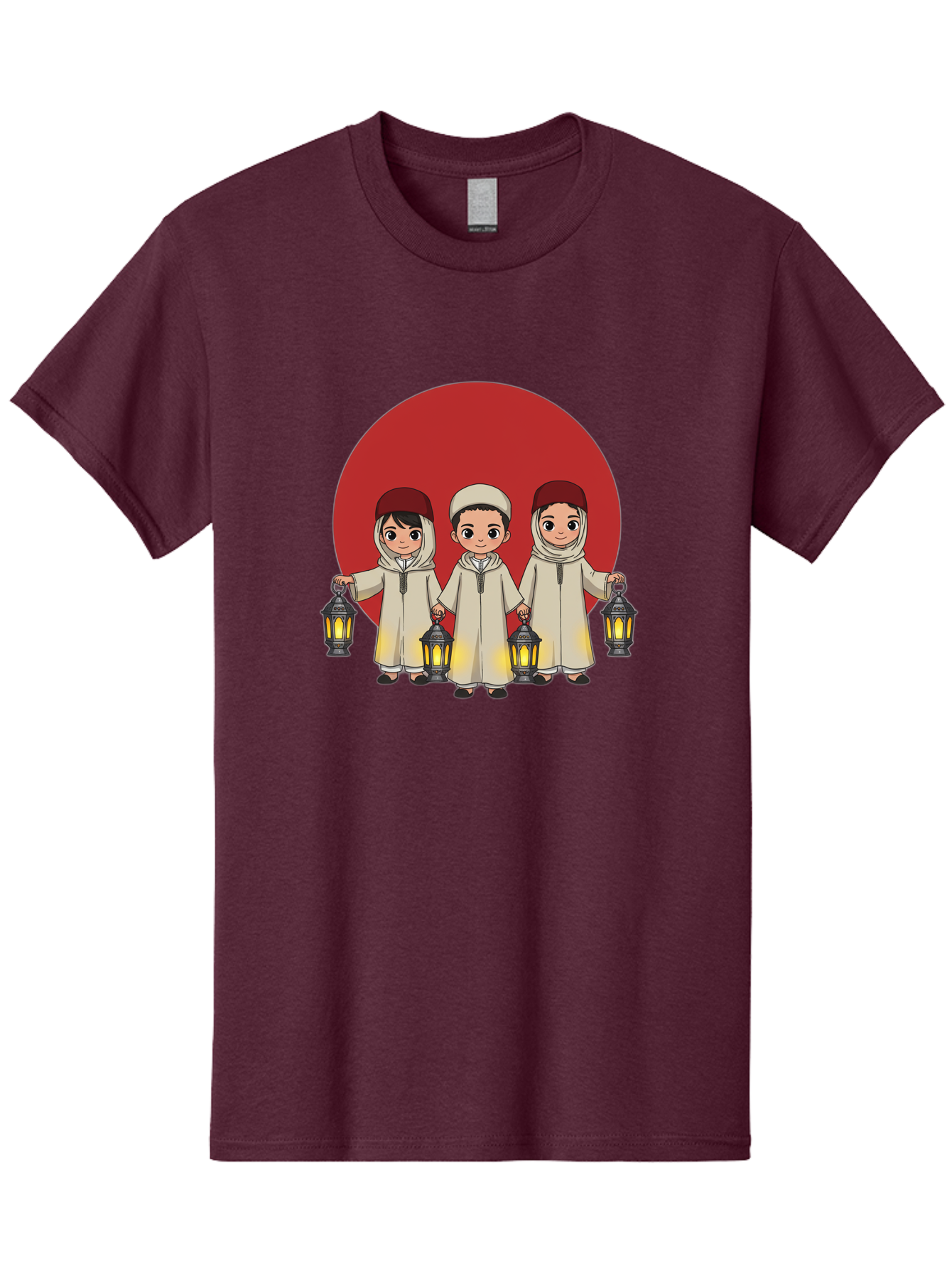 Children-With-Lanterns-1 Men'S Graphic Tee, 100% Cotton, Comfortable Casual Summer Wear, Machine Washable, Children In Traditional Clothing, Holding Lanterns, Ramadan Celebration, Islamic Culture, Festive Atmosphere, Happy Kids, Bac845