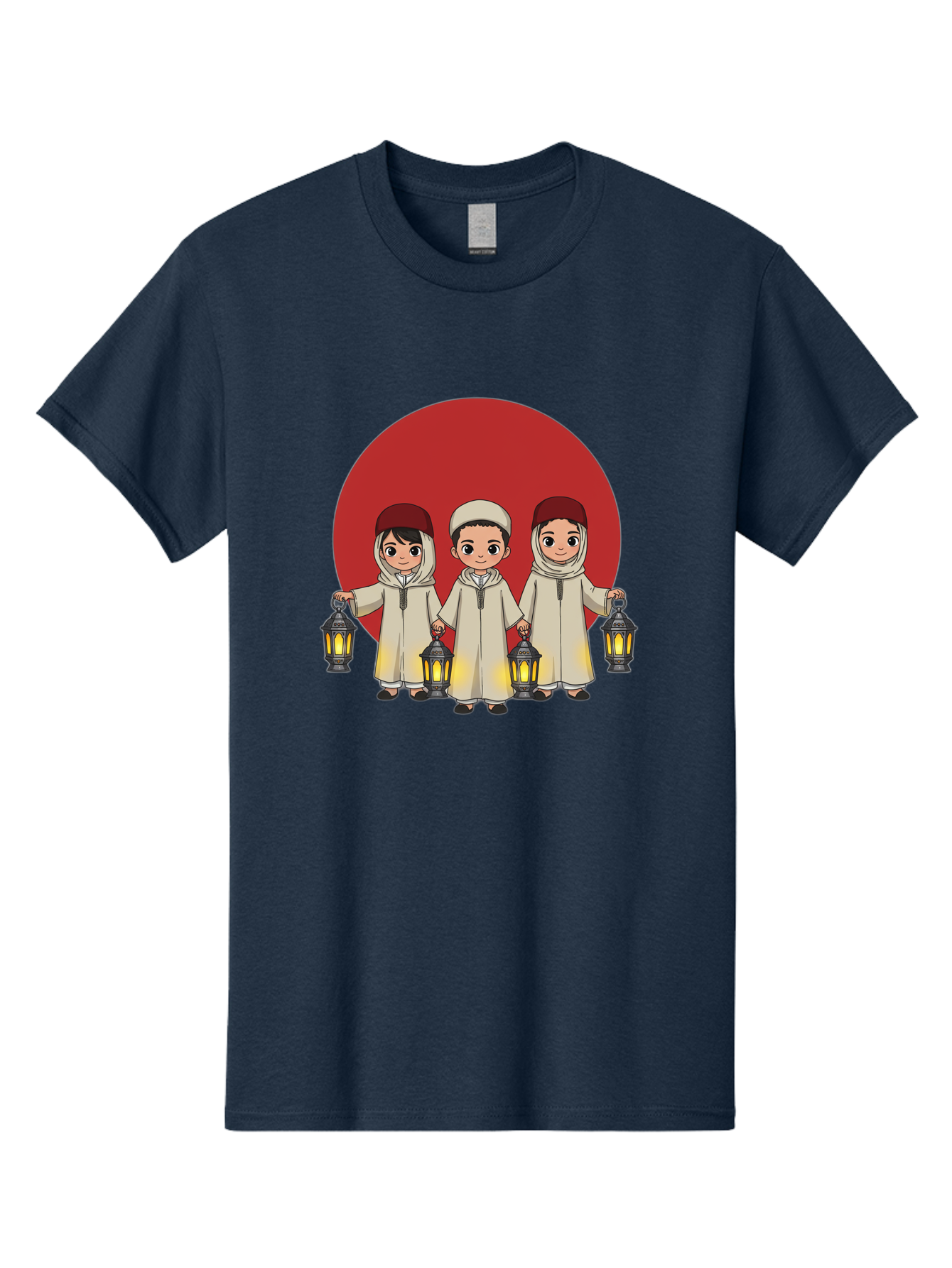 Children-With-Lanterns-1 Men'S Graphic Tee, 100% Cotton, Comfortable Casual Summer Wear, Machine Washable, Children In Traditional Clothing, Holding Lanterns, Ramadan Celebration, Islamic Culture, Festive Atmosphere, Happy Kids, Bac845