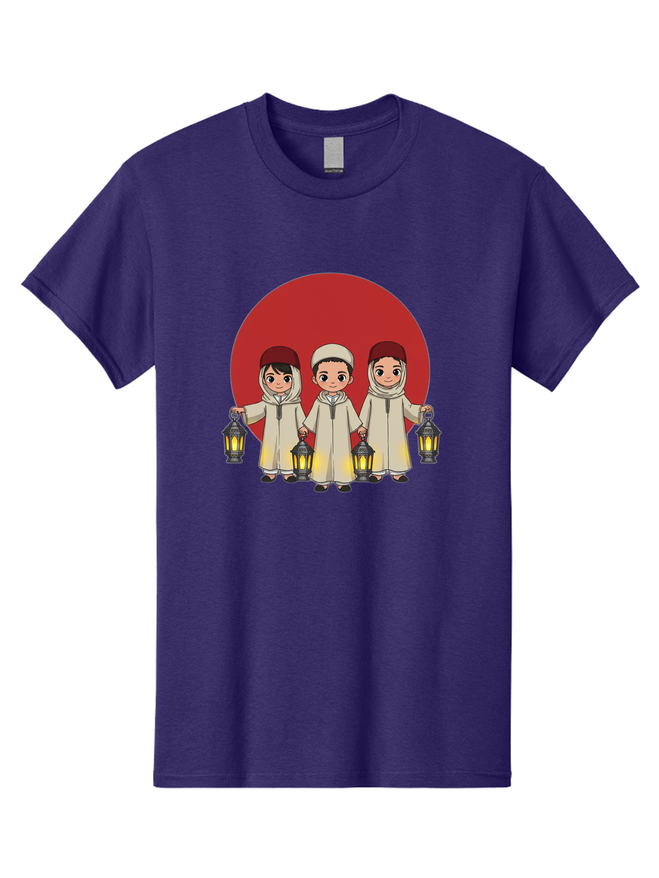 Children-With-Lanterns-1 Men'S Graphic Tee, 100% Cotton, Comfortable Casual Summer Wear, Machine Washable, Children In Traditional Clothing, Holding Lanterns, Ramadan Celebration, Islamic Culture, Festive Atmosphere, Happy Kids, Bac845