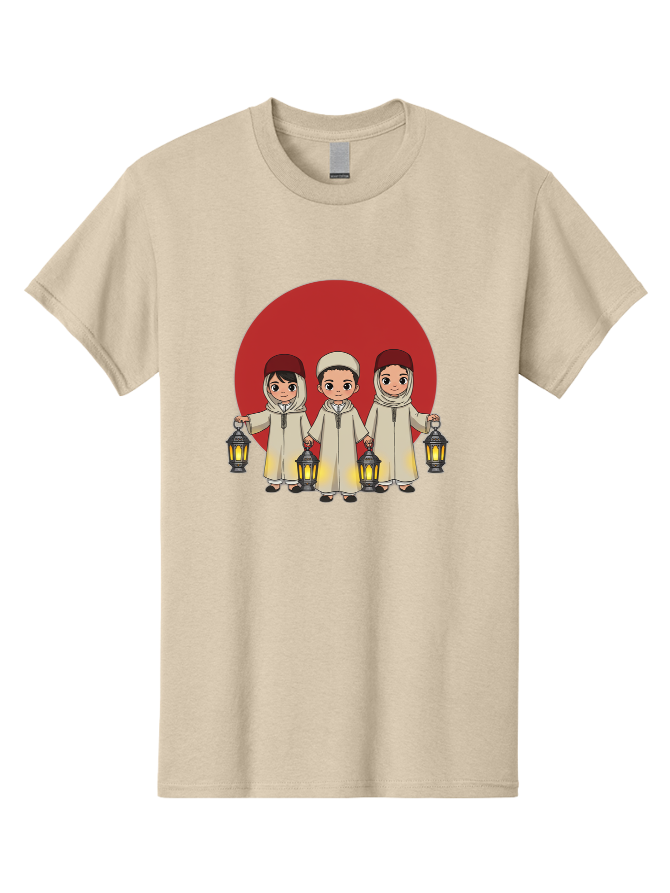 Children-With-Lanterns-1 Men'S Graphic Tee, 100% Cotton, Comfortable Casual Summer Wear, Machine Washable, Children In Traditional Clothing, Holding Lanterns, Ramadan Celebration, Islamic Culture, Festive Atmosphere, Happy Kids, Bac845