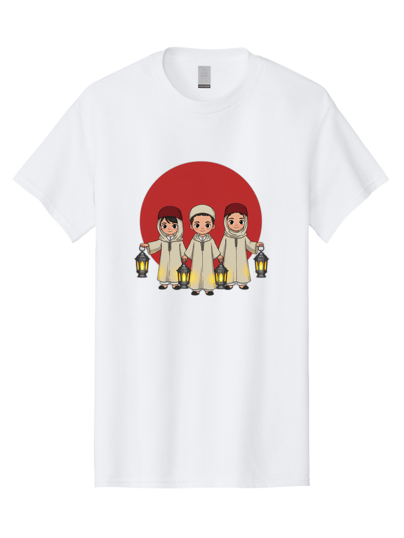 Children-With-Lanterns-1 Men'S Graphic Tee, 100% Cotton, Comfortable Casual Summer Wear, Machine Washable, Children In Traditional Clothing, Holding Lanterns, Ramadan Celebration, Islamic Culture, Festive Atmosphere, Happy Kids, Bac845