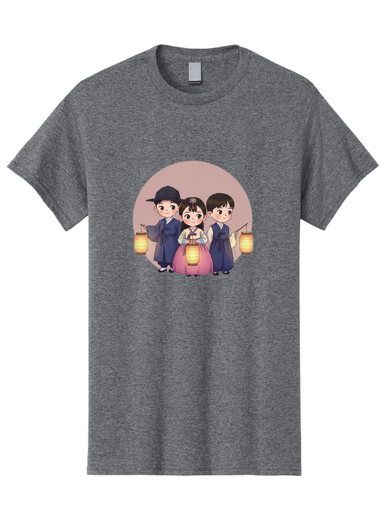 Children-With-Lanterns Men'S Graphic Tee, 100% Cotton, Comfortable Casual Summer Wear, Machine Washable, Traditional Korean Clothing, Hanbok, Children Holding Lanterns, Festive Atmosphere, Cultural Heritage, Korean Folklore, Bac846