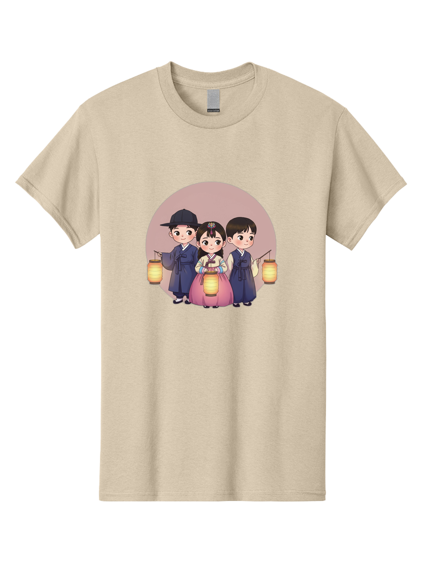Children-With-Lanterns Men'S Graphic Tee, 100% Cotton, Comfortable Casual Summer Wear, Machine Washable, Traditional Korean Clothing, Hanbok, Children Holding Lanterns, Festive Atmosphere, Cultural Heritage, Korean Folklore, Bac846