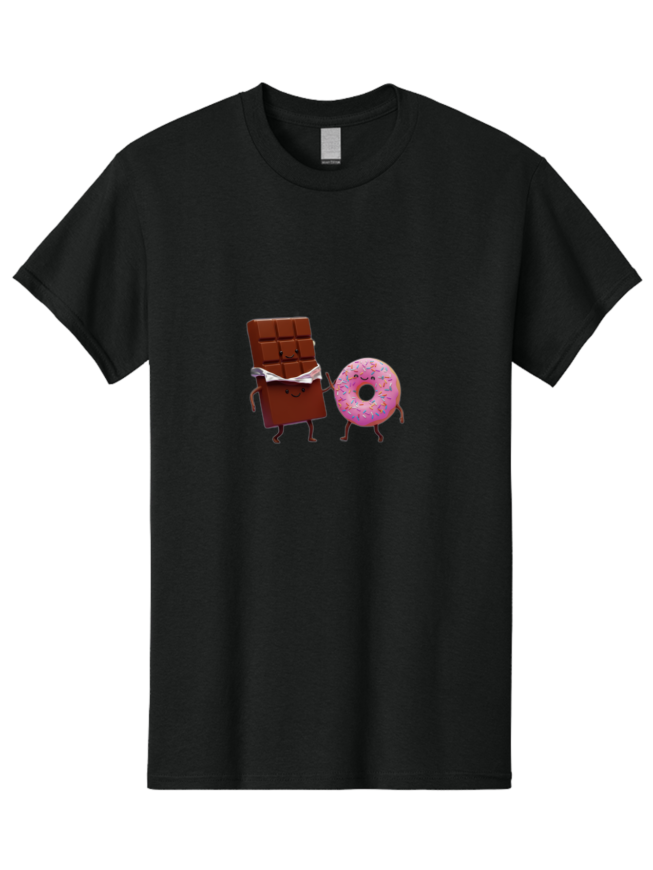 Chocolate-And-Donut Men'S Graphic Tee, 100% Cotton, Comfortable Casual Summer Wear, Machine Washable, Chocolate Bar, Donut With Sprinkles, Cartoon Characters, Sweet Treats, Dessert Lovers, Pastry, Baked Goods, Cute Graphic, Food Illustration Bac847