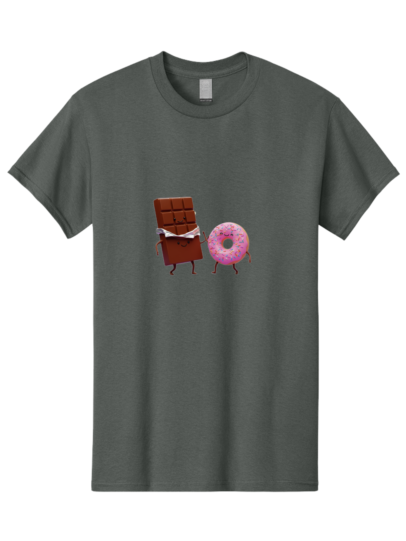 Chocolate-And-Donut Men'S Graphic Tee, 100% Cotton, Comfortable Casual Summer Wear, Machine Washable, Chocolate Bar, Donut With Sprinkles, Cartoon Characters, Sweet Treats, Dessert Lovers, Pastry, Baked Goods, Cute Graphic, Food Illustration Bac847