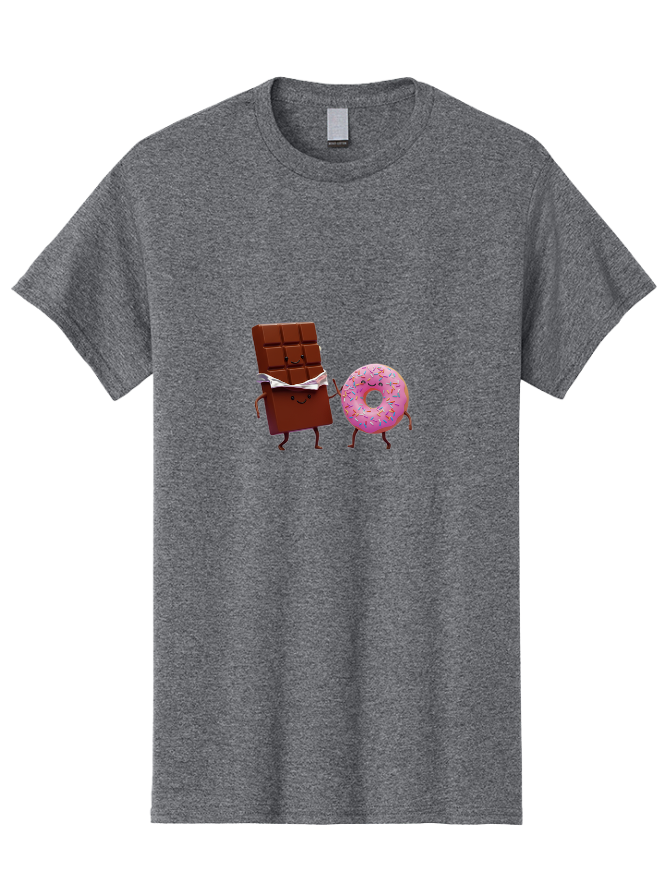 Chocolate-And-Donut Men'S Graphic Tee, 100% Cotton, Comfortable Casual Summer Wear, Machine Washable, Chocolate Bar, Donut With Sprinkles, Cartoon Characters, Sweet Treats, Dessert Lovers, Pastry, Baked Goods, Cute Graphic, Food Illustration Bac847