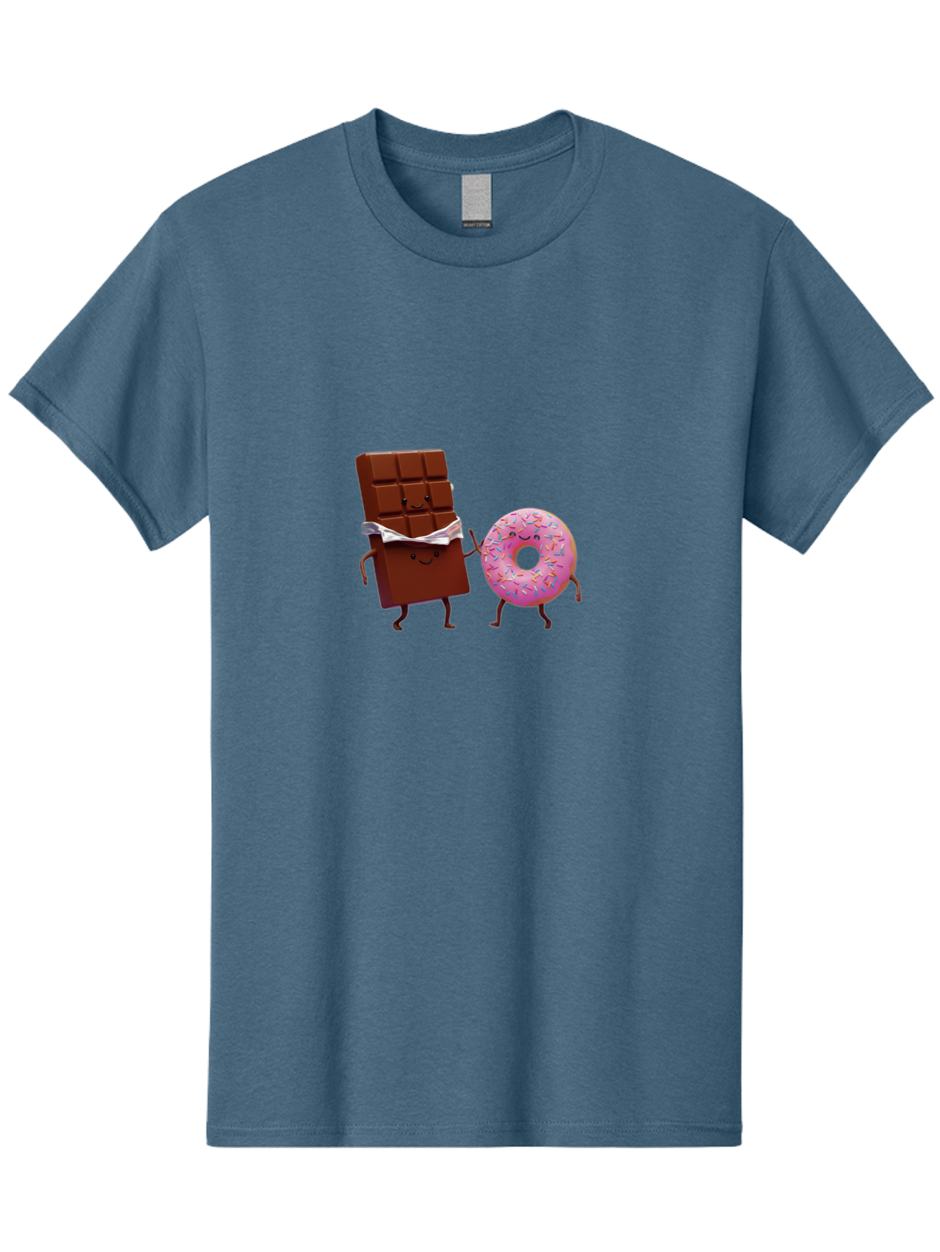 Chocolate-And-Donut Men'S Graphic Tee, 100% Cotton, Comfortable Casual Summer Wear, Machine Washable, Chocolate Bar, Donut With Sprinkles, Cartoon Characters, Sweet Treats, Dessert Lovers, Pastry, Baked Goods, Cute Graphic, Food Illustration Bac847