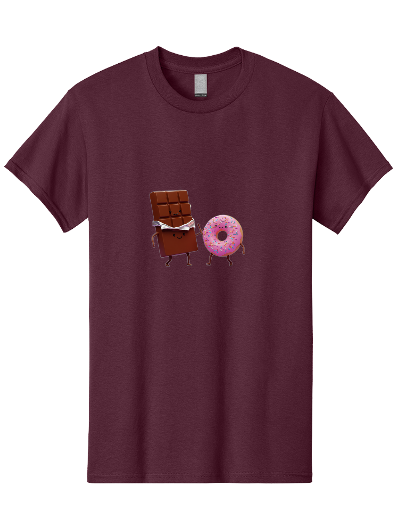 Chocolate-And-Donut Men'S Graphic Tee, 100% Cotton, Comfortable Casual Summer Wear, Machine Washable, Chocolate Bar, Donut With Sprinkles, Cartoon Characters, Sweet Treats, Dessert Lovers, Pastry, Baked Goods, Cute Graphic, Food Illustration Bac847