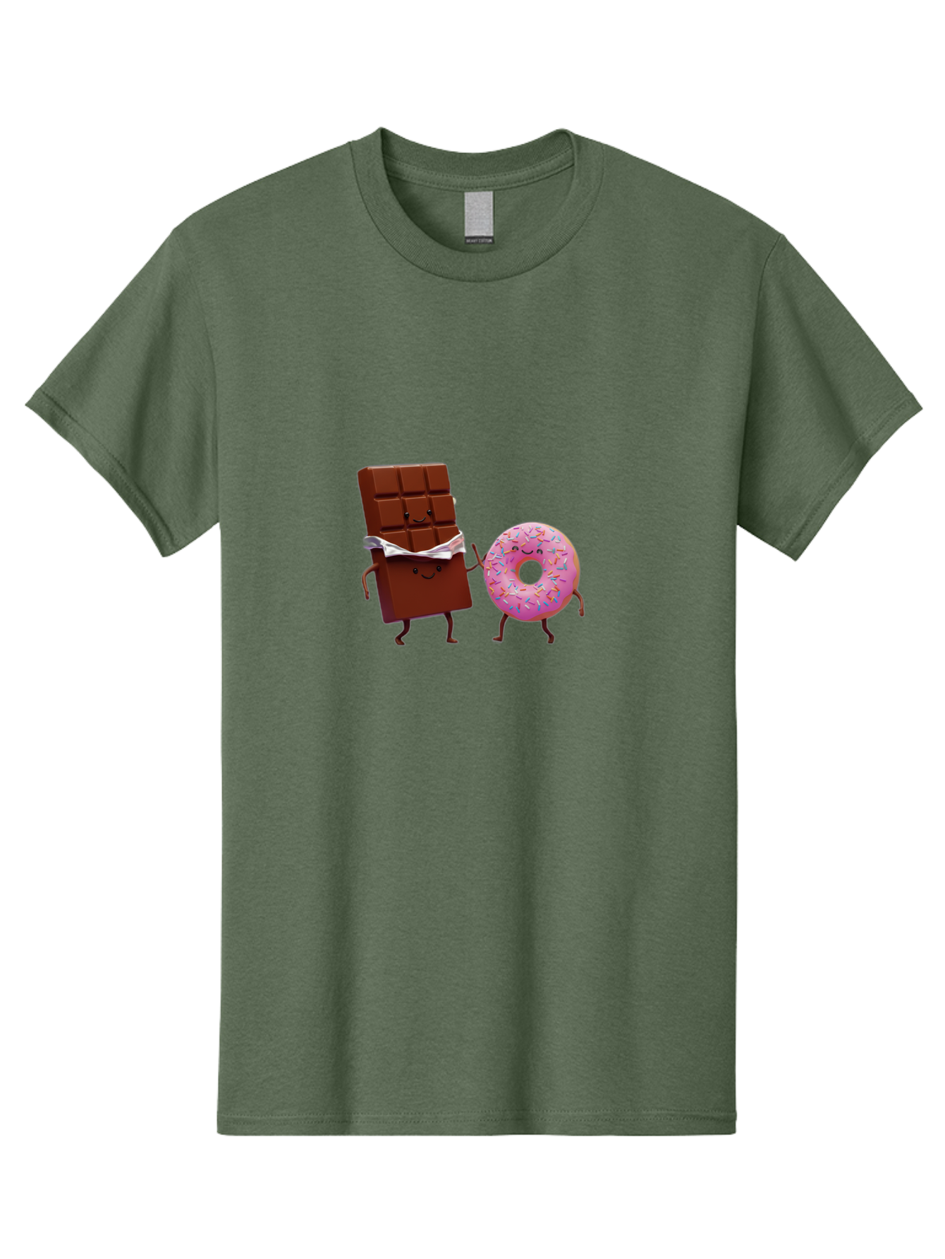 Chocolate-And-Donut Men'S Graphic Tee, 100% Cotton, Comfortable Casual Summer Wear, Machine Washable, Chocolate Bar, Donut With Sprinkles, Cartoon Characters, Sweet Treats, Dessert Lovers, Pastry, Baked Goods, Cute Graphic, Food Illustration Bac847