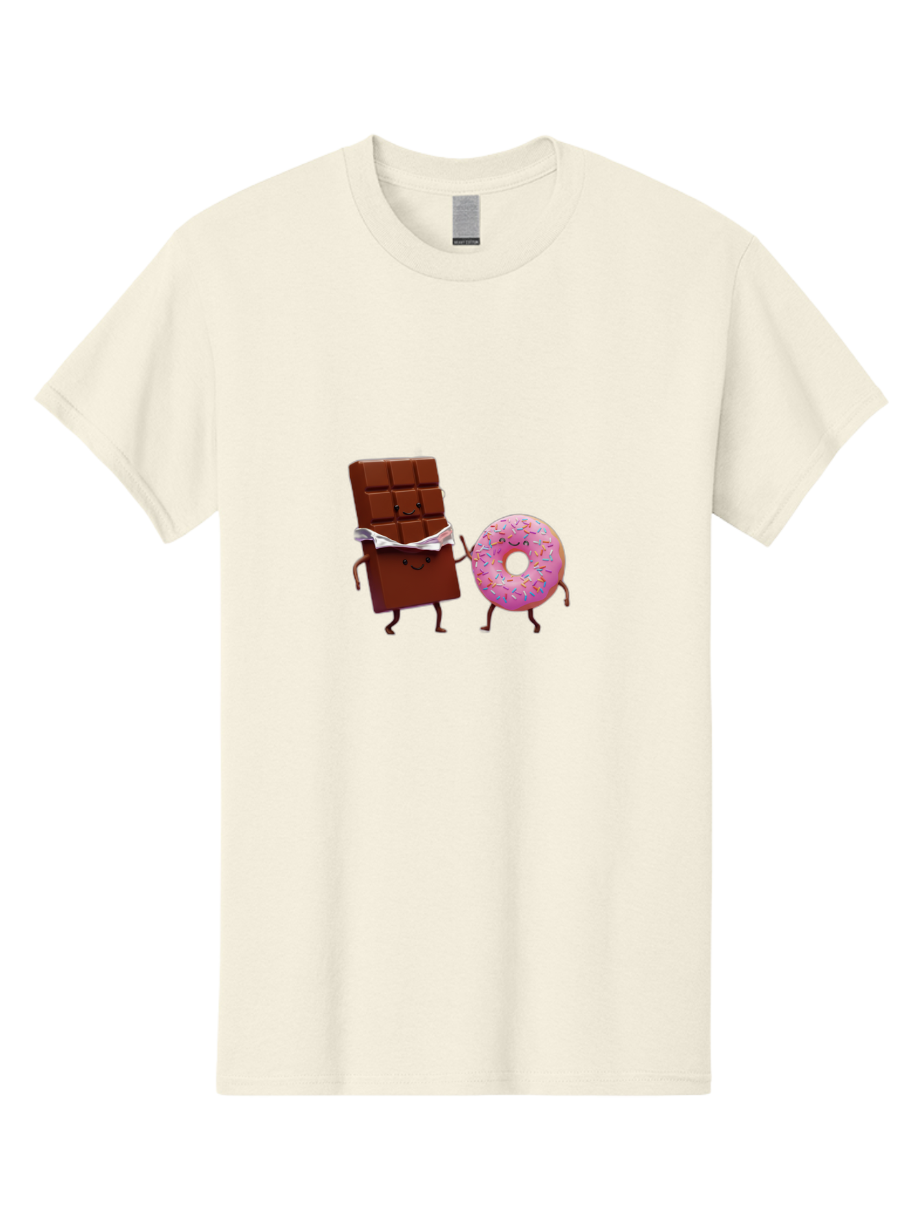 Chocolate-And-Donut Men'S Graphic Tee, 100% Cotton, Comfortable Casual Summer Wear, Machine Washable, Chocolate Bar, Donut With Sprinkles, Cartoon Characters, Sweet Treats, Dessert Lovers, Pastry, Baked Goods, Cute Graphic, Food Illustration Bac847