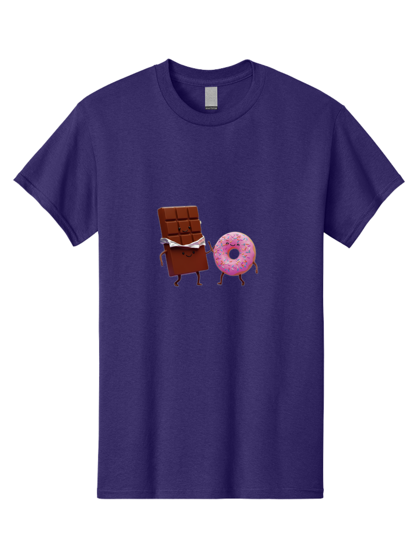 Chocolate-And-Donut Men'S Graphic Tee, 100% Cotton, Comfortable Casual Summer Wear, Machine Washable, Chocolate Bar, Donut With Sprinkles, Cartoon Characters, Sweet Treats, Dessert Lovers, Pastry, Baked Goods, Cute Graphic, Food Illustration Bac847