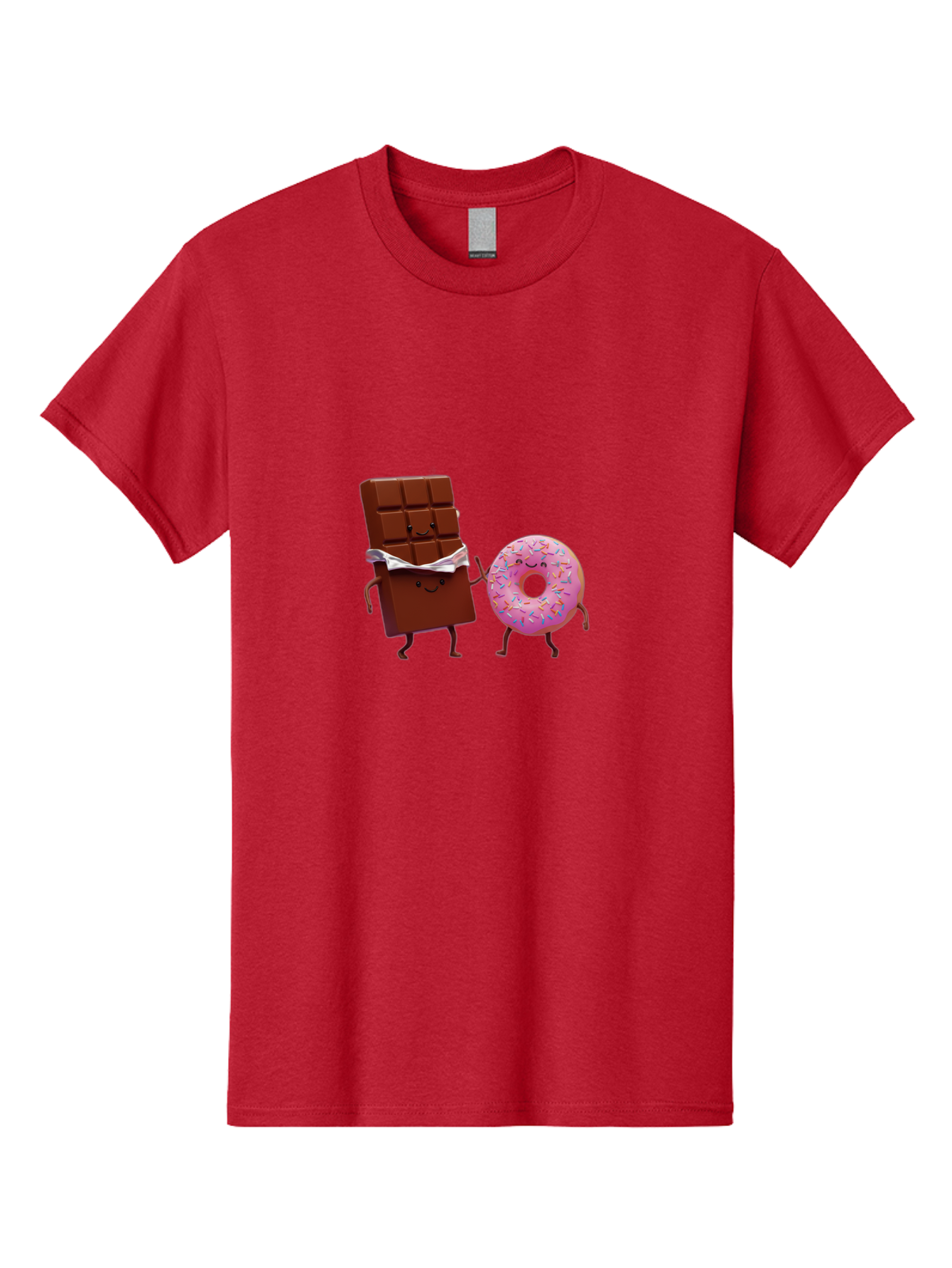 Chocolate-And-Donut Men'S Graphic Tee, 100% Cotton, Comfortable Casual Summer Wear, Machine Washable, Chocolate Bar, Donut With Sprinkles, Cartoon Characters, Sweet Treats, Dessert Lovers, Pastry, Baked Goods, Cute Graphic, Food Illustration Bac847