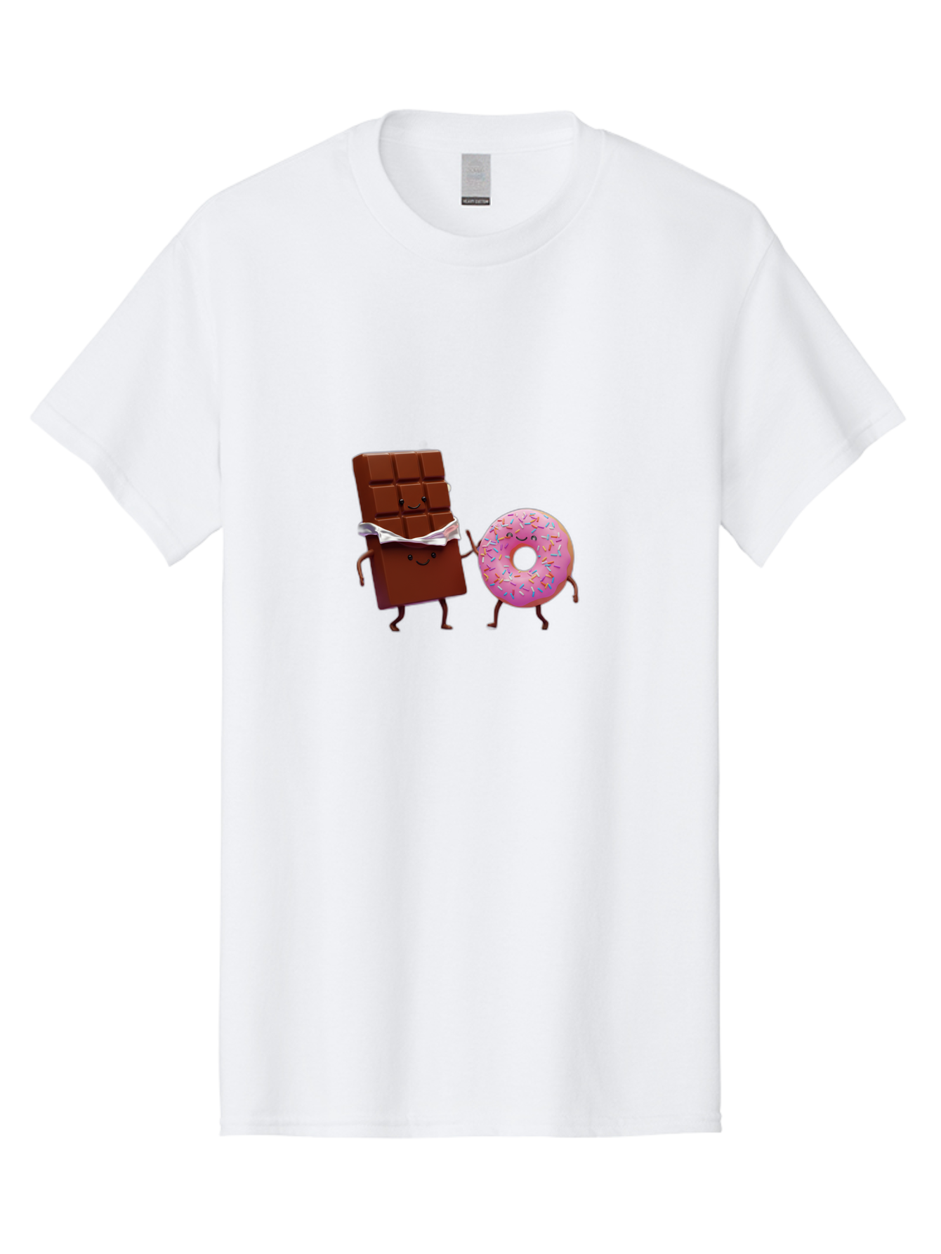 Chocolate-And-Donut Men'S Graphic Tee, 100% Cotton, Comfortable Casual Summer Wear, Machine Washable, Chocolate Bar, Donut With Sprinkles, Cartoon Characters, Sweet Treats, Dessert Lovers, Pastry, Baked Goods, Cute Graphic, Food Illustration Bac847