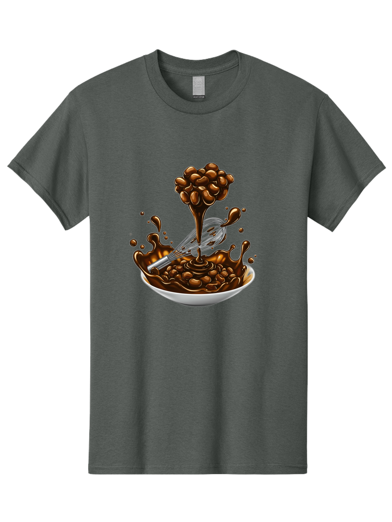 Chocolate Men'S Graphic Tee, 100% Cotton, Comfortable Casual Summer Wear, Machine Washable, Chocolate Sauce, Splatter Art, Whisk, White Bowl, Chocolate Beans, Coffee, Dessert, Sweet Treats, Indulgent, Rich, Decadent, Culinary Delight, Bac848