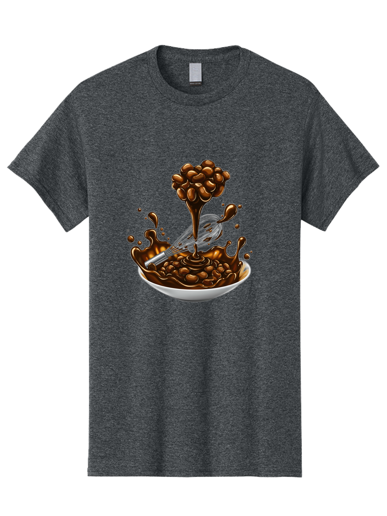 Chocolate Men'S Graphic Tee, 100% Cotton, Comfortable Casual Summer Wear, Machine Washable, Chocolate Sauce, Splatter Art, Whisk, White Bowl, Chocolate Beans, Coffee, Dessert, Sweet Treats, Indulgent, Rich, Decadent, Culinary Delight, Bac848