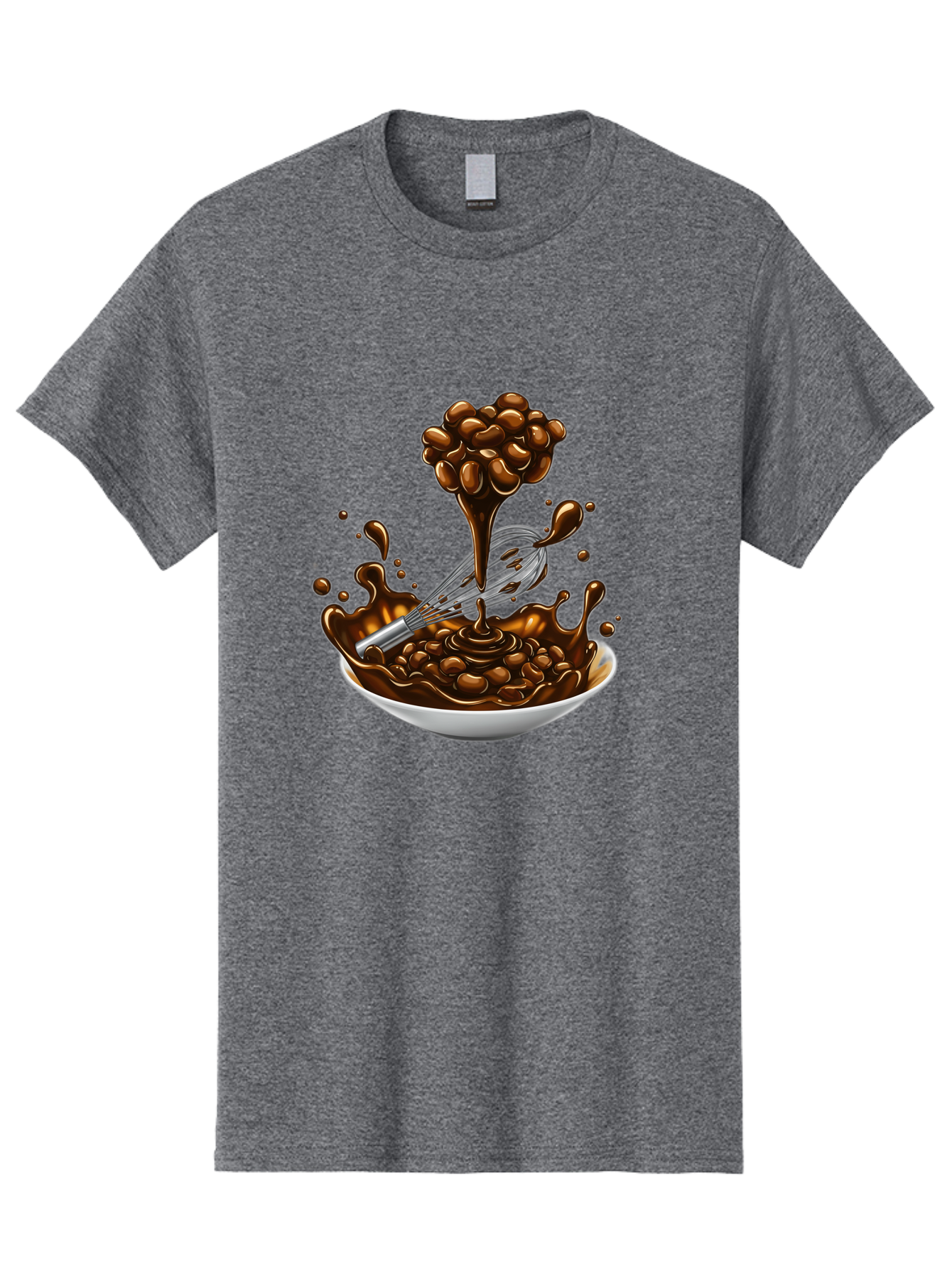 Chocolate Men'S Graphic Tee, 100% Cotton, Comfortable Casual Summer Wear, Machine Washable, Chocolate Sauce, Splatter Art, Whisk, White Bowl, Chocolate Beans, Coffee, Dessert, Sweet Treats, Indulgent, Rich, Decadent, Culinary Delight, Bac848